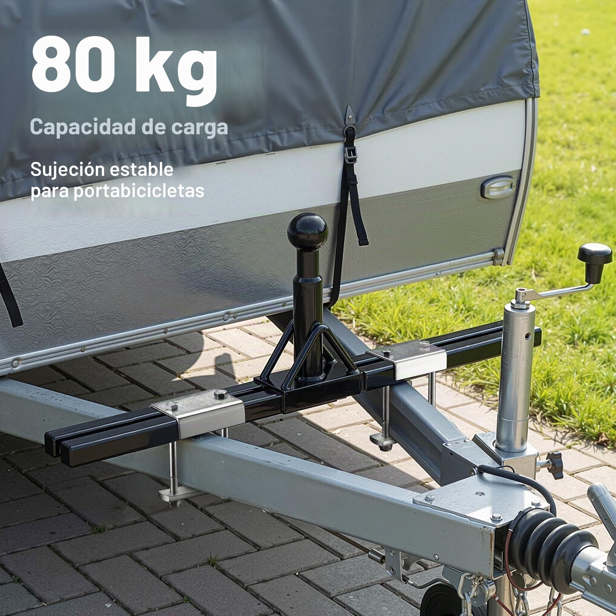 Wiltec Soporte portabicicletas de hasta 80 kg en Acero, Adaptador para Montaje de Porta Bicicletas en Bola de Remolque para remolques y caravanas