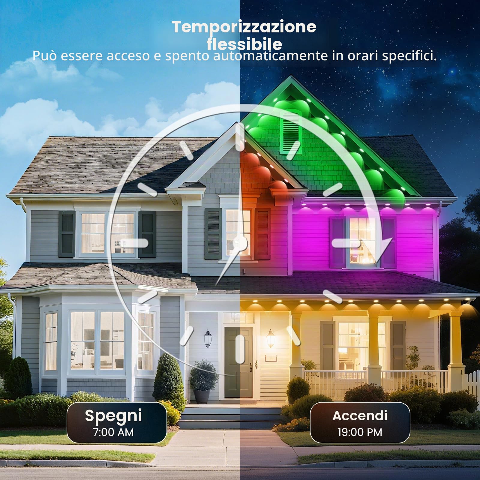 GlobaLink Illuminazione per Esterni 15M, 30 LED Intelligenti LED RGBIC, IP44 Impermeabile, Modalità Musicali con App e Telecomando per Grondaie, Tetti, Giardini
