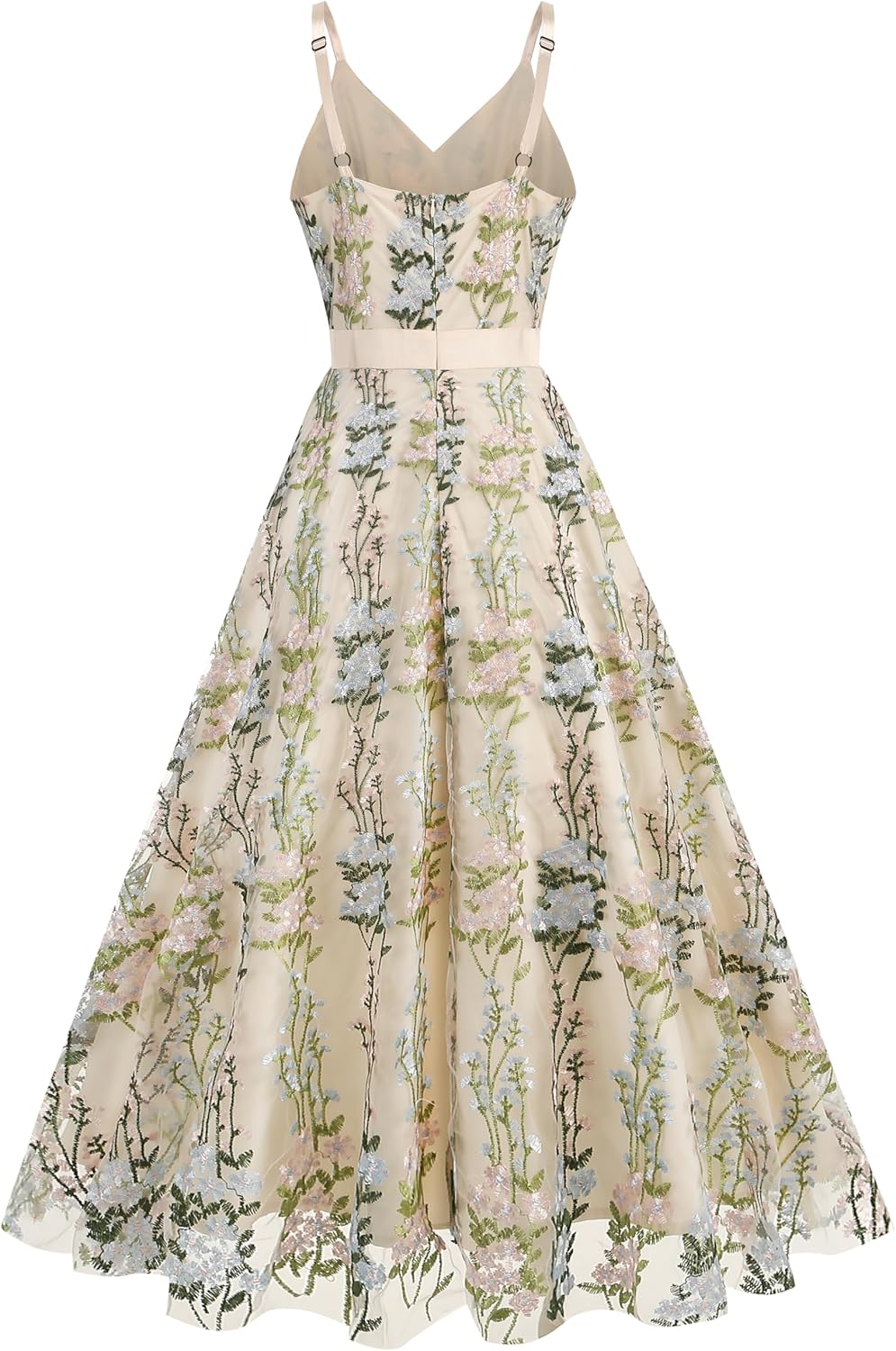Long Floral Embroidery Dress for Women Flower Embroidered Maxi Dress Spaghetti Straps Formal Evening Party Tulle Prom Dress - Image 3