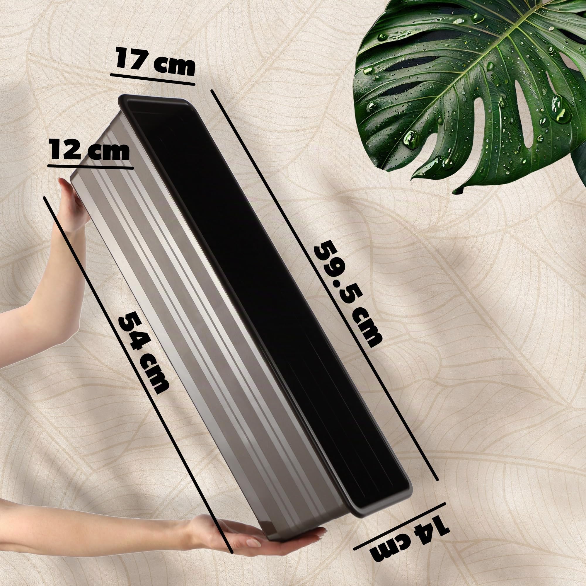 KADAX Set 6x60 cm Fioriera Marrone, Vaso da Balcone in Plastica, Fioriera Resistente alle Intemperie, Vaso per Fiori, Fioriera da Ringhiera per Fiori