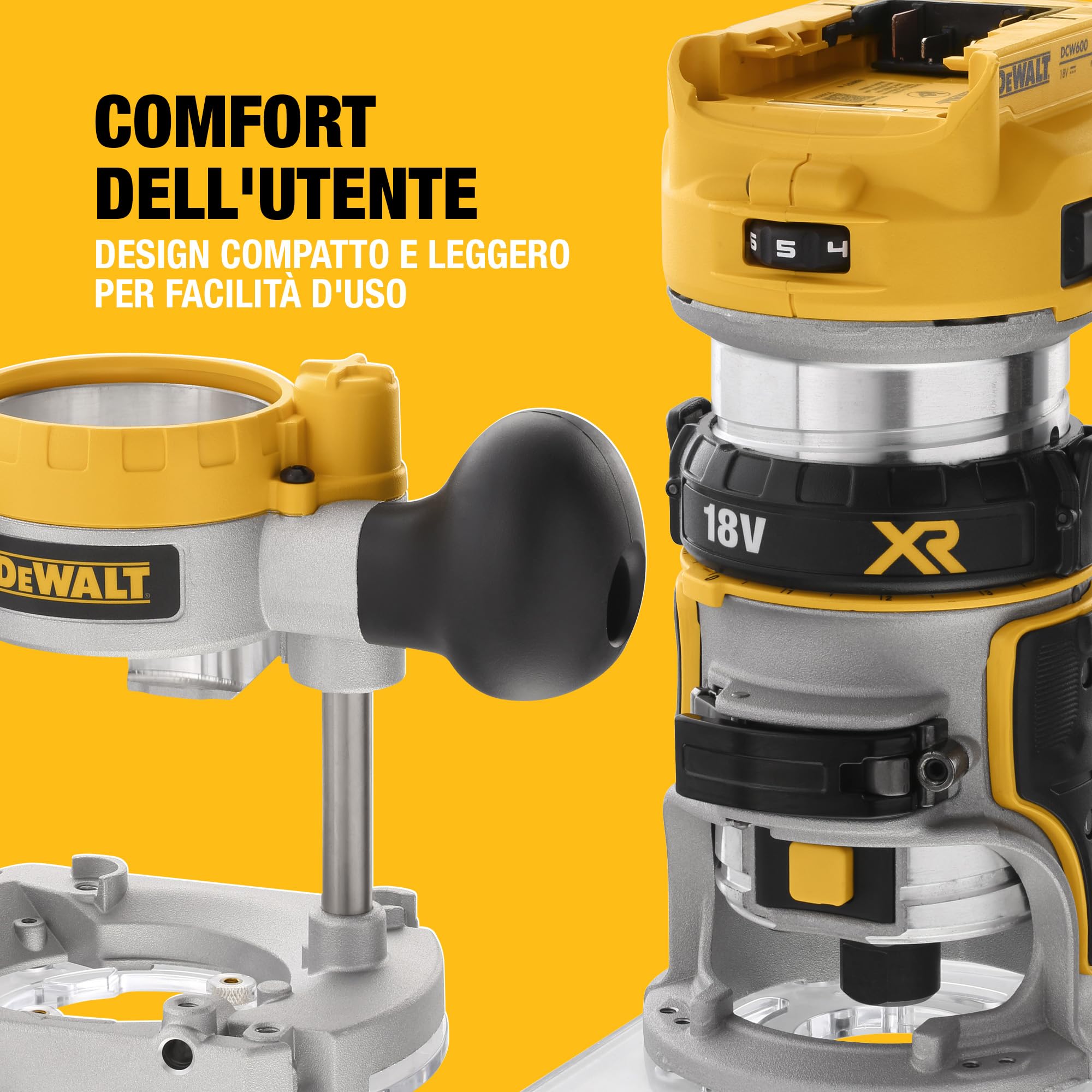 DEWALT 18V XR Router Compatto Senza Spazzole 1/4 in. (8mm), Solo Utensile, DCW604NT-XJ