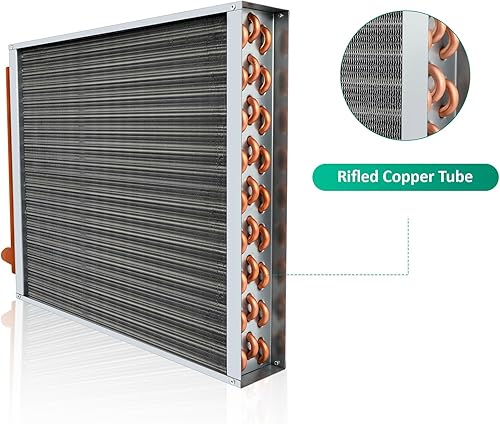 Miniatura 5 de Intercambiador de calor 18×20 Agua a aire, 1 puertos de cobre Bobina de agua caliente para hornos al aire libre, Calefacción de invernadero,