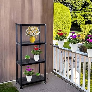 4 Tier Plastic Shelf Unit Black - Brightroom : Utility Storage Shelves, 55.8" Height, 70 Lbs Capacity, Freestanding