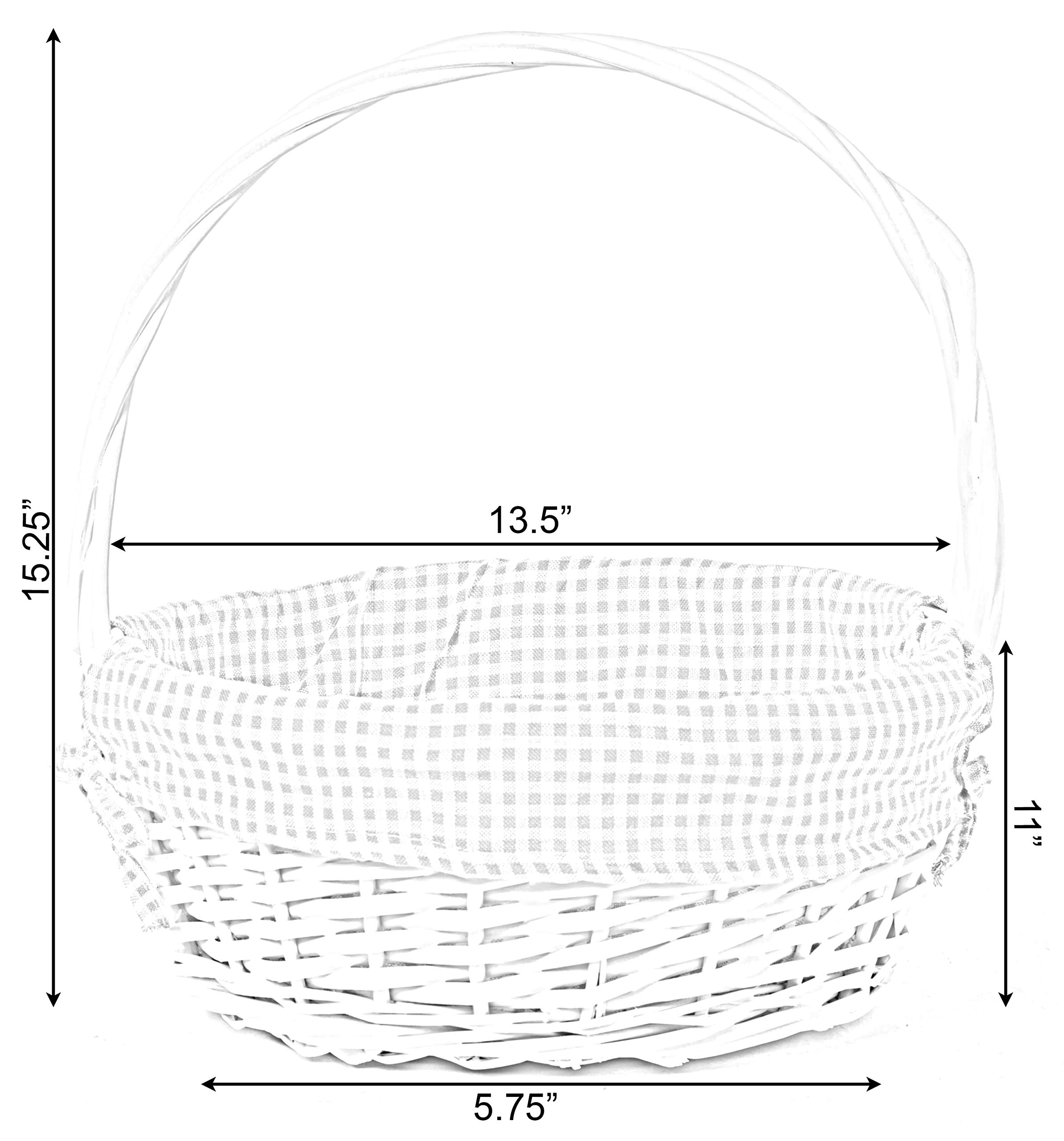 Vintiquewise QI003820PK.M White Round Willow Gift Basket, with Pink Gingham Liner and Handle-Medium