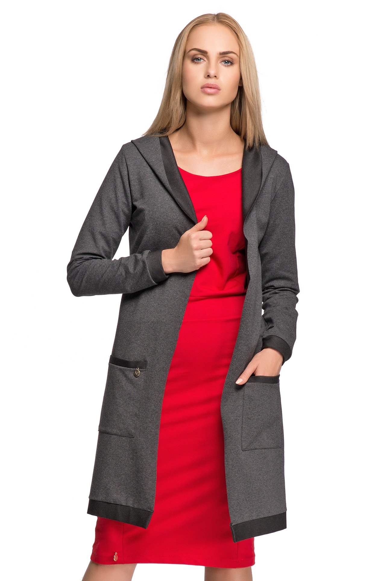 Chaqueta larga con capucha abierta tipo maxi capa con bolsillos laterales 3
