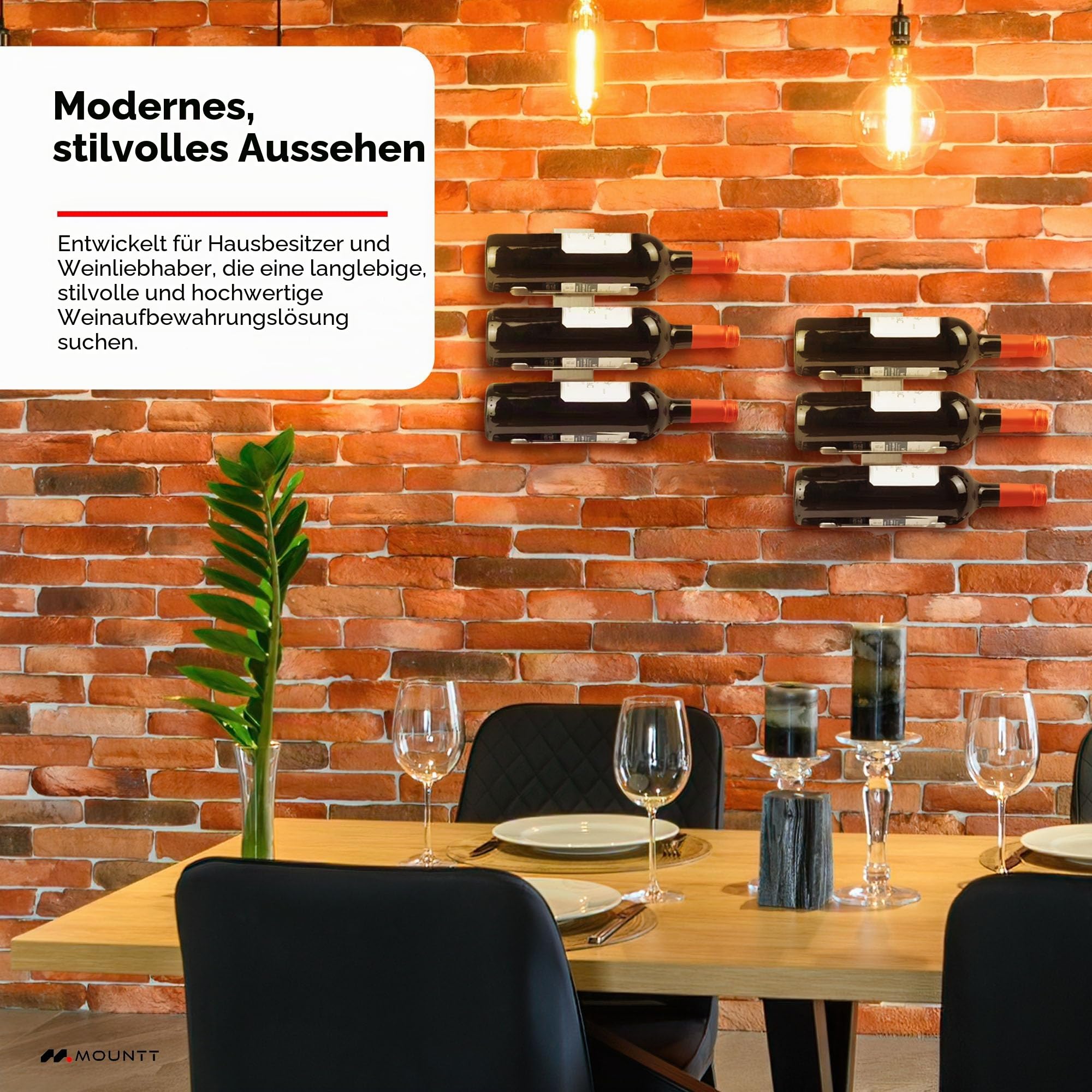Weinregal aus Edelstahl zur Wandmontage – Aufbewahrungslösung für 6 Flaschen mit abnehmbarem Design und modernem schwebendem Design – stabiler, vielseitiger Weinflaschenhalter für Küche, Bar