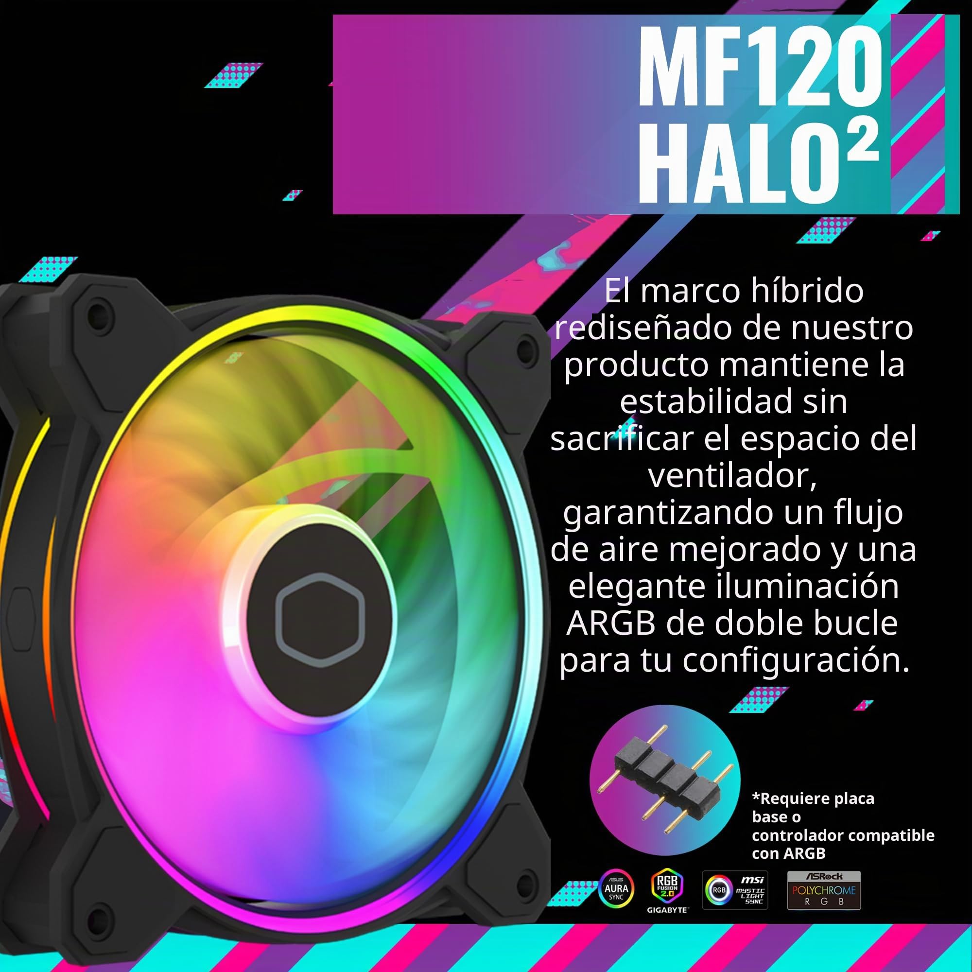 Cooler Master Hyper 212 Halo Black - Enfriador de aire para CPU, ventilador PWM de 120 Halo², ARGB de doble bucle, cubierta superior de aluminio, 4 tubos de calor de cobre, 154 mm de alto, soportes