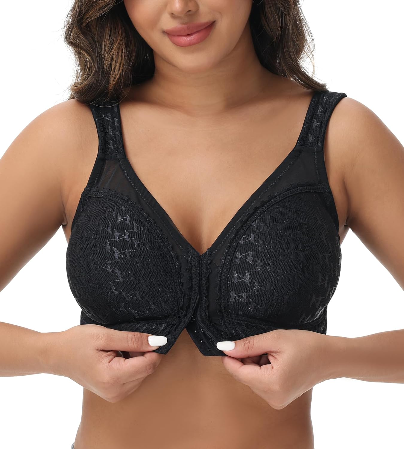 Women's Front Closure Bra Full Coverage Unpadded Wireless Minimizer Back Support Posture Plus Size Everyday Bras
