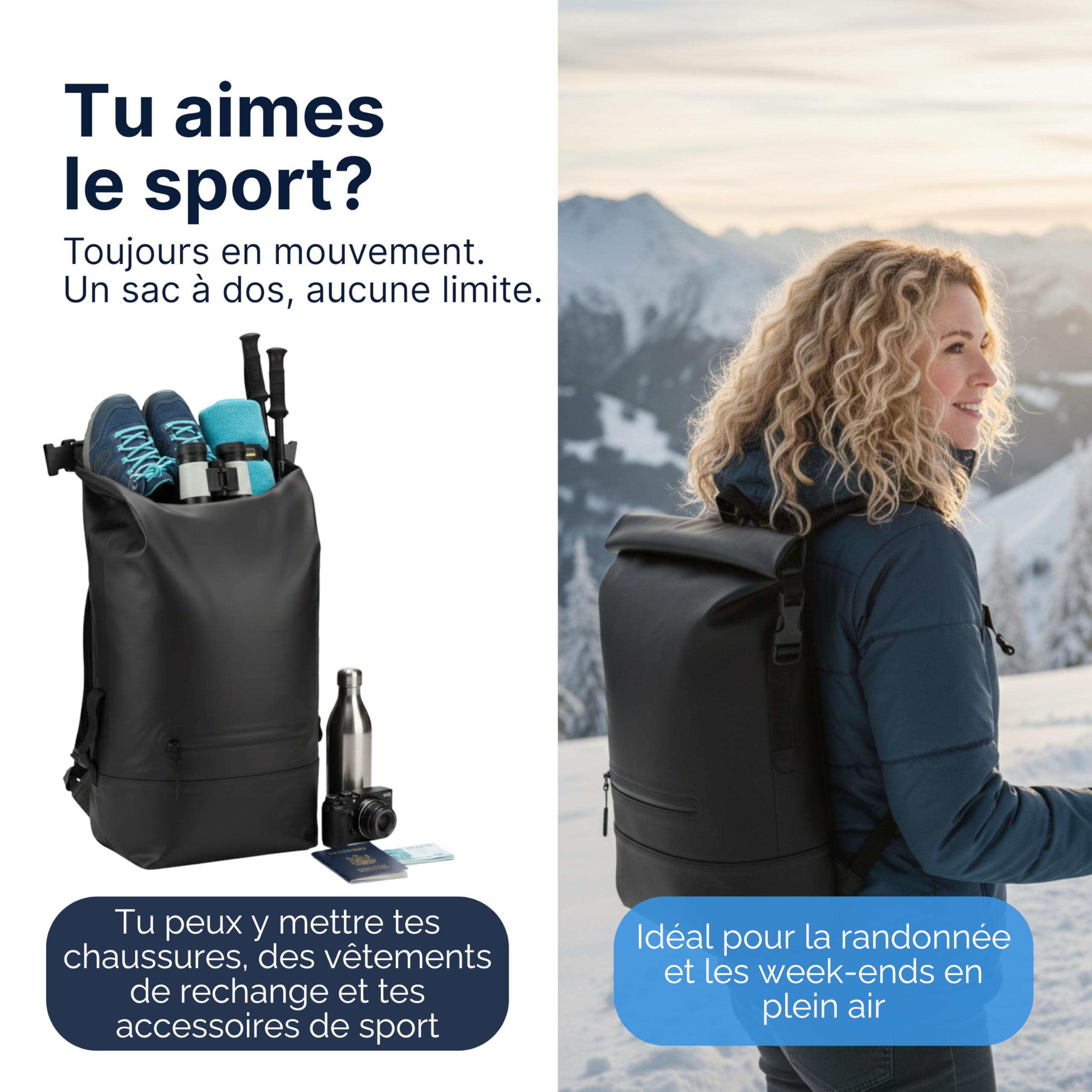 MASC Sac à dos Rolltop pour bureau, sac à dos de travail, porte-PC 17 pouces, élégant et imperméable, parfait pour homme et femme