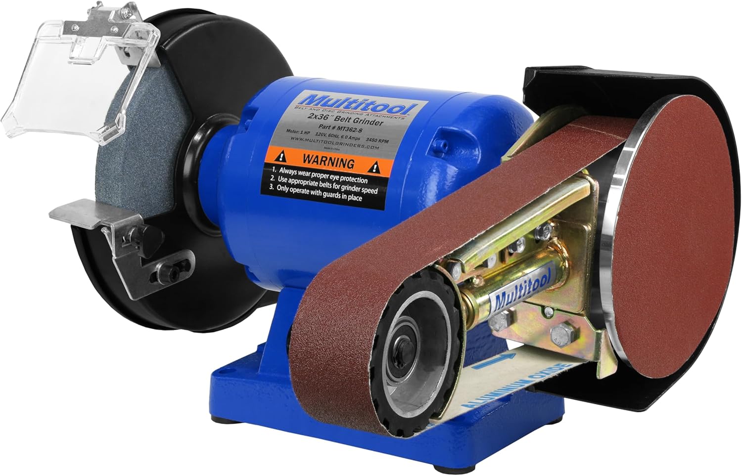 Multitool 2" x 36" Deluxe Kit, 1 hp Industrial Belt Grinder with Tilting Stand, Work Rest and Starter Belt Kit