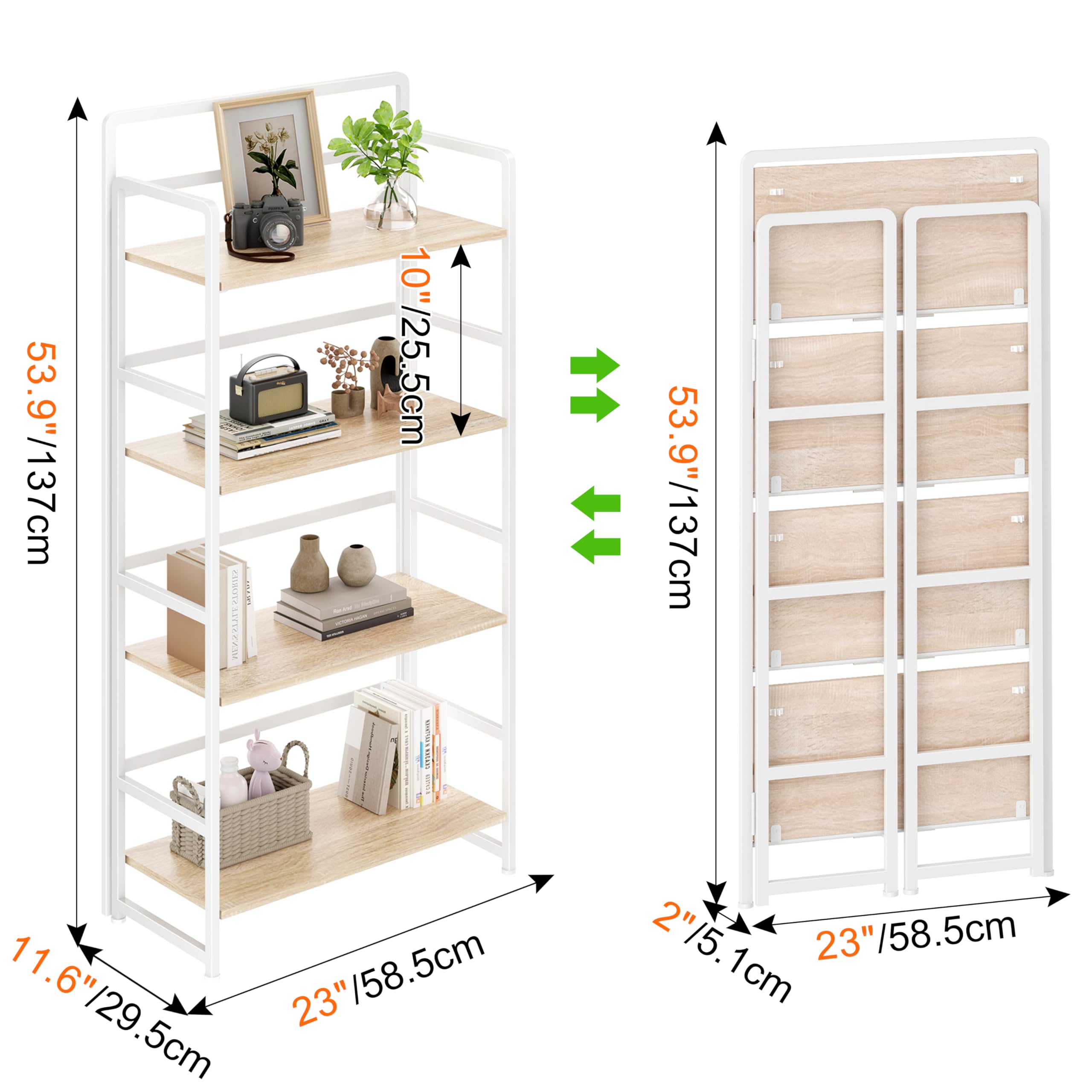 Amazon.com: THKKY No Assembly Folding Bookshelf, 4 Tiers