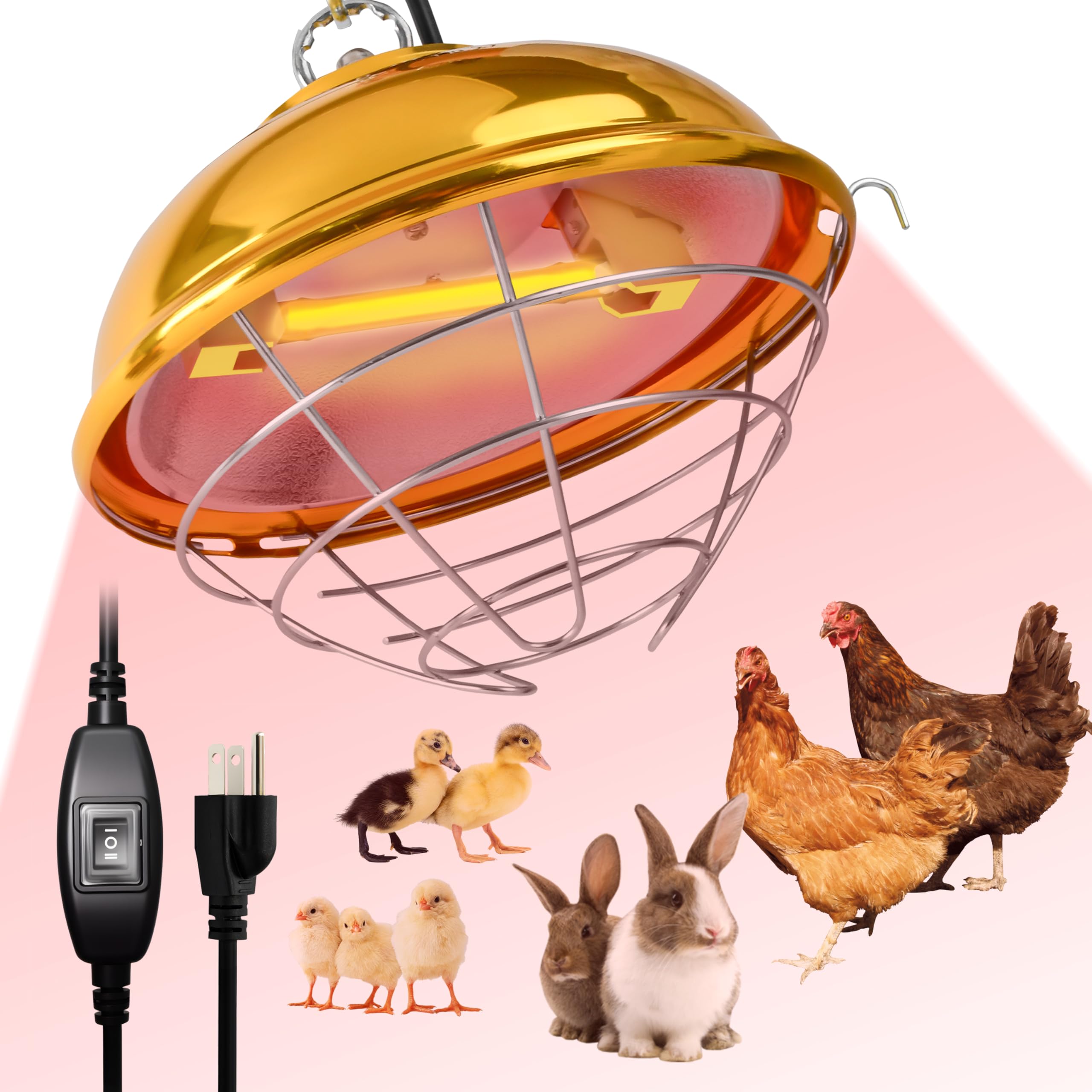 Photo 1 of Nirvix 250W Chicken Coop Heater, Brooder Heat Lamp for Chicks, 2-Temp Settings (175W/250W), Adjustable Hanging Height & Waterproof Design for Quail, Ducks, Rabbits, Pets Indoor Outdoor Use