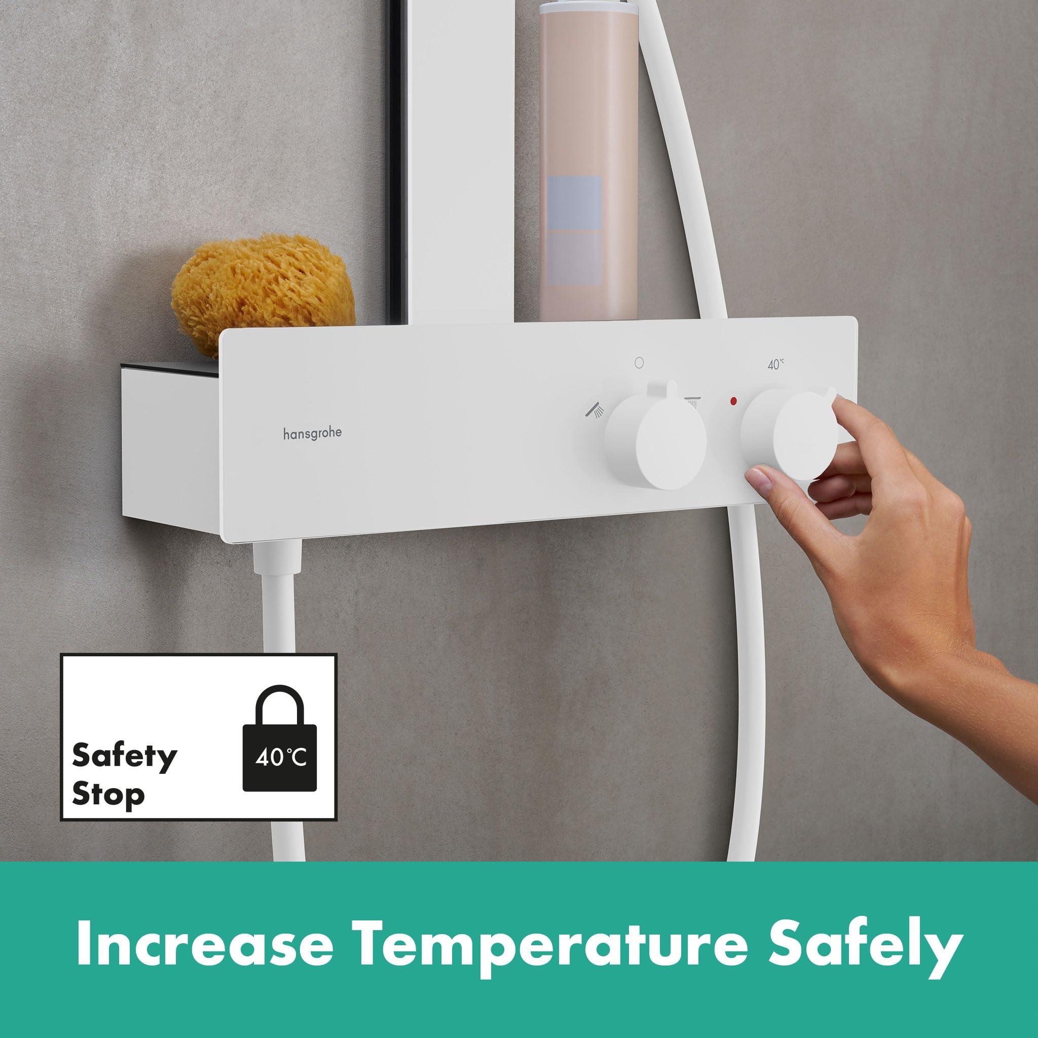 hansgrohe Rainfinity - komplet prysznicowy z termostatem, zestaw prysznicowy z główką prysznicowa 3-strumieniowa, wąż, szyna i deszczownica okrągła 1-strumieniowa (⌀ 360 mm), biały matowy