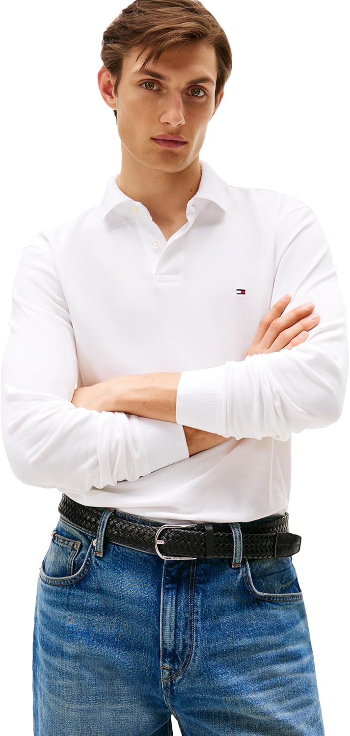 Tommy Hilfiger Mens Long Sleeve Polo Shirts in Regular Fit with Stretch and Organic Pique Cotton