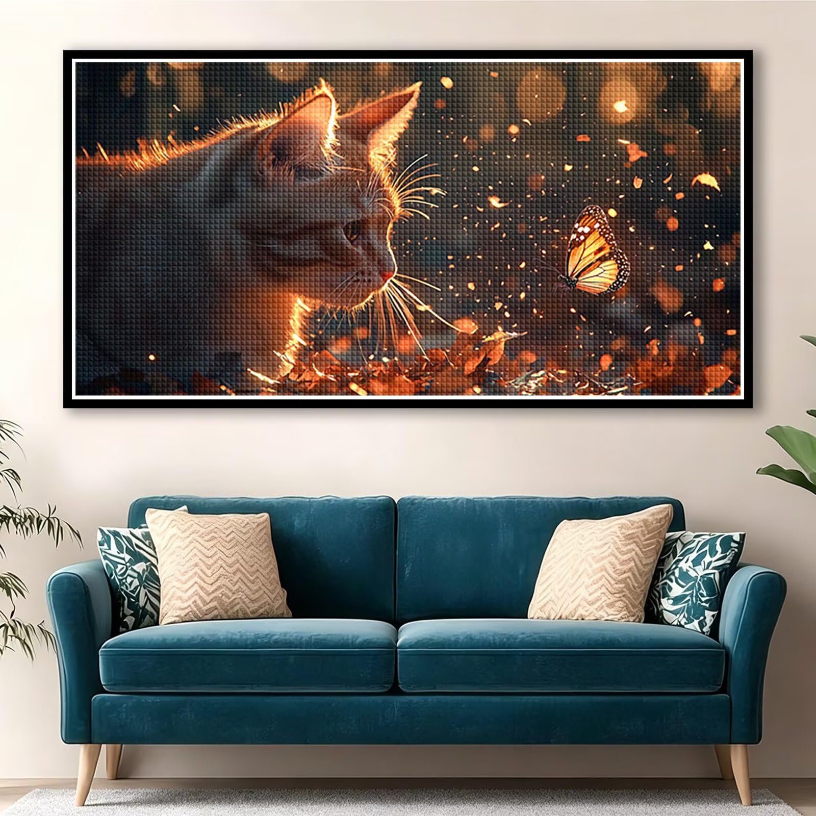 Diamond Painting Adultos Gato Pintura Diamante, Mariposa Diamond Painting 5D Completo, DIY Cuadrado Bordado Punto de Cruz Cuadros de Diamantes Kit para Decoracion Hogar, Regalo Mujer 160x80cm 0J-146