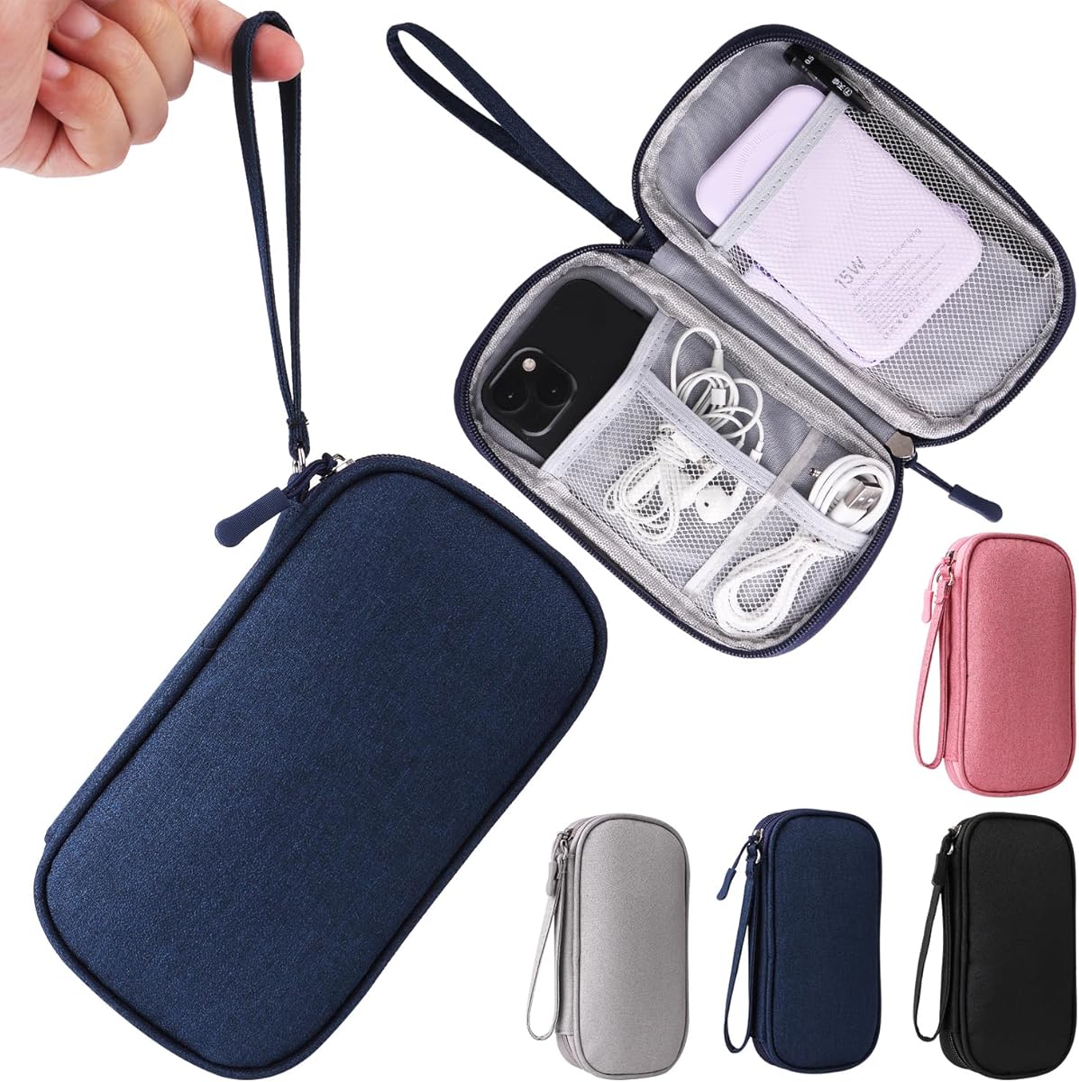 Travel Cable Organizer, Electronics Accessories Bag for Charger, Phone, Memory Card, Universal Gadget Organizer (Blue)