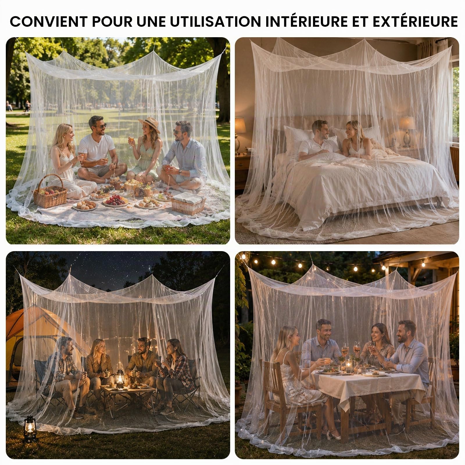 Moustiquaire d'extérieur - 300 x 300 x 250 cm - Protection contre les insectes - Pour tonnelle et camping - Blanc