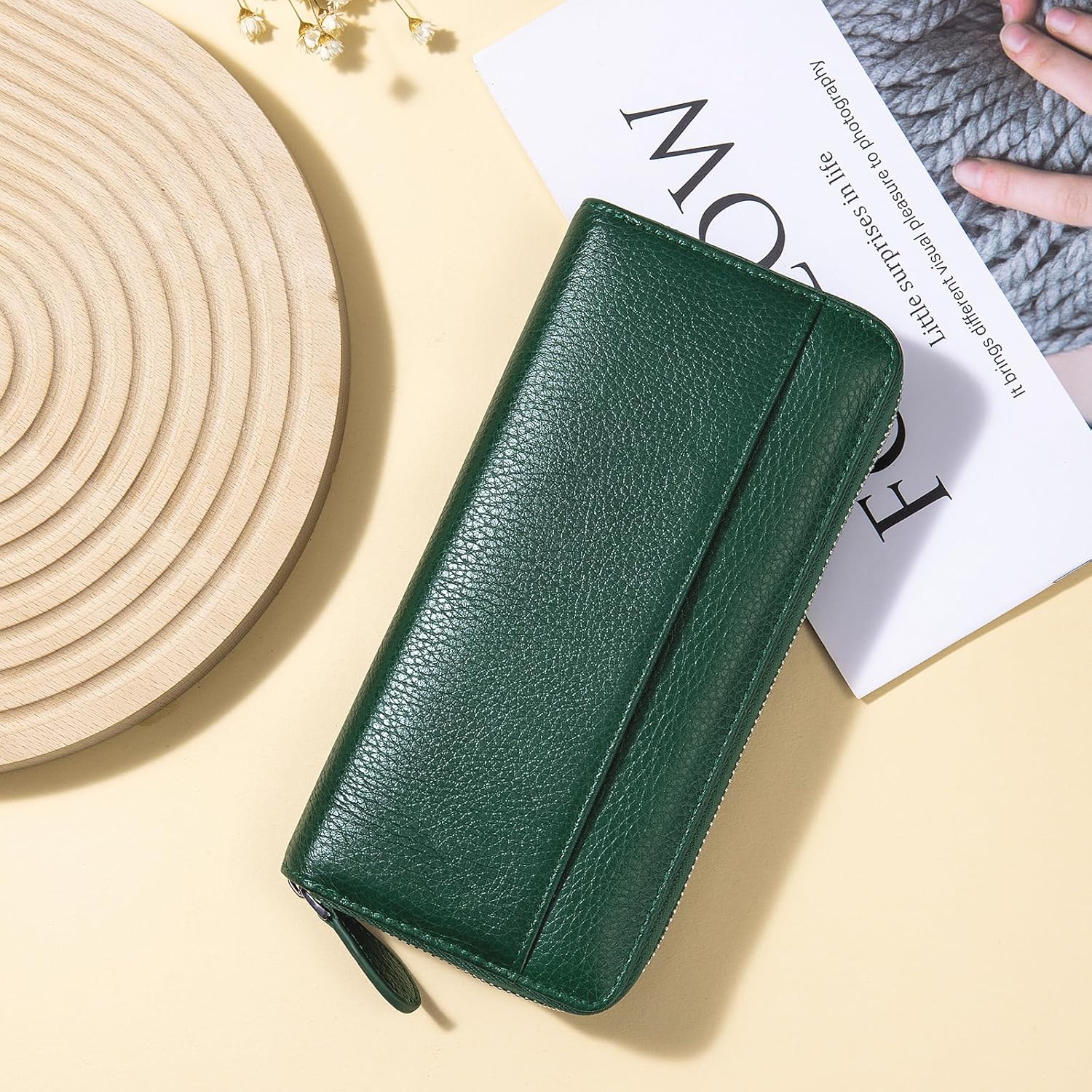 RFID Blocking Womens Zipper Wallet Leather Large Capacity Billfold Clutch Zip Around Wallets for Women - Image 7