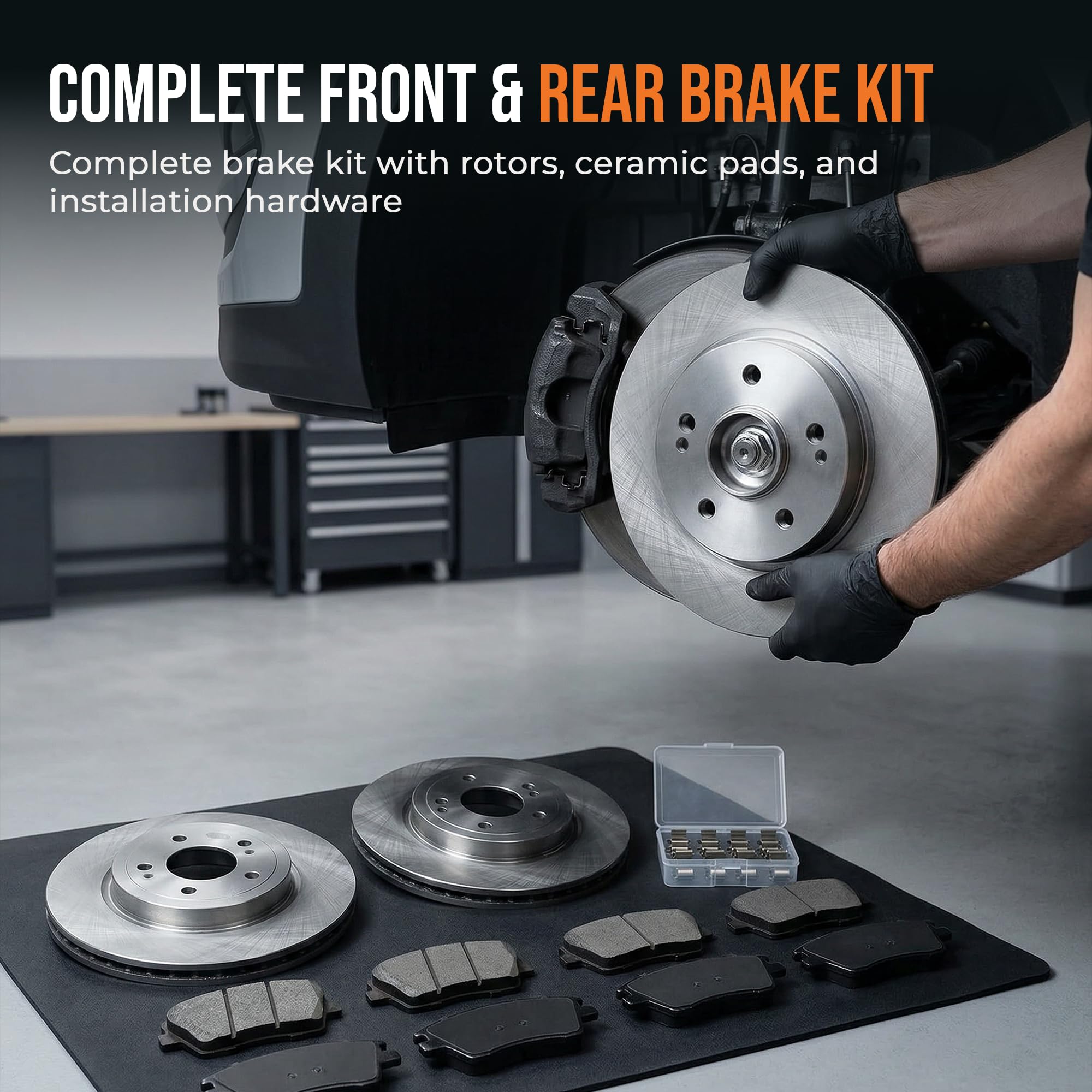 MAX Advanced Brakes Brake and Rotor Kit Front & Rear for 2016-2021 Hyundai Tucson, 2017-2022 Kia Sportage (w/Manual Parking Brake) | Carbon Ceramic Pads & Rotors | OE Replacement Brake Kit — view 7