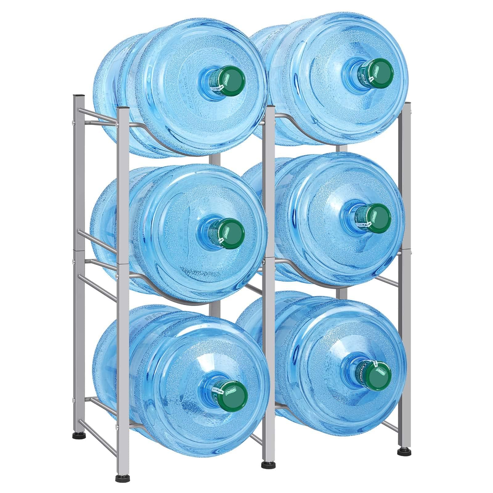 LIANTRAL 5 Gallon Water Bottle Holder, 3 Tiers Silver Double Row Water Rack