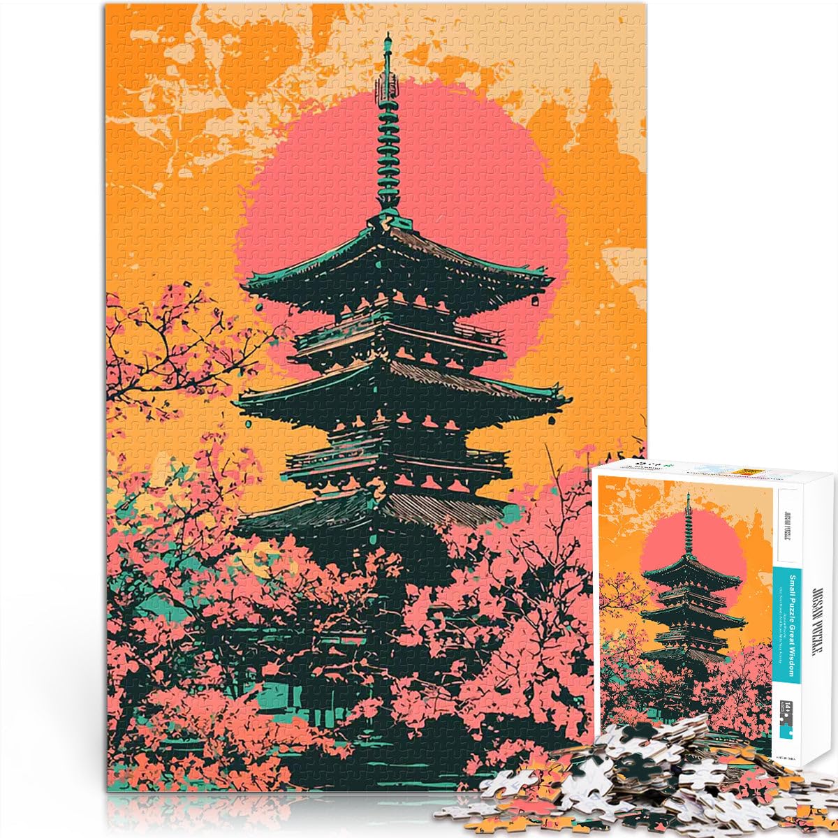 Jigsaw Puzzles 1000 Pieces for teenagers Japanese Pagoda Sunset Minimalist Art Familienaktivität Heimdekoration38x26cm — image 1