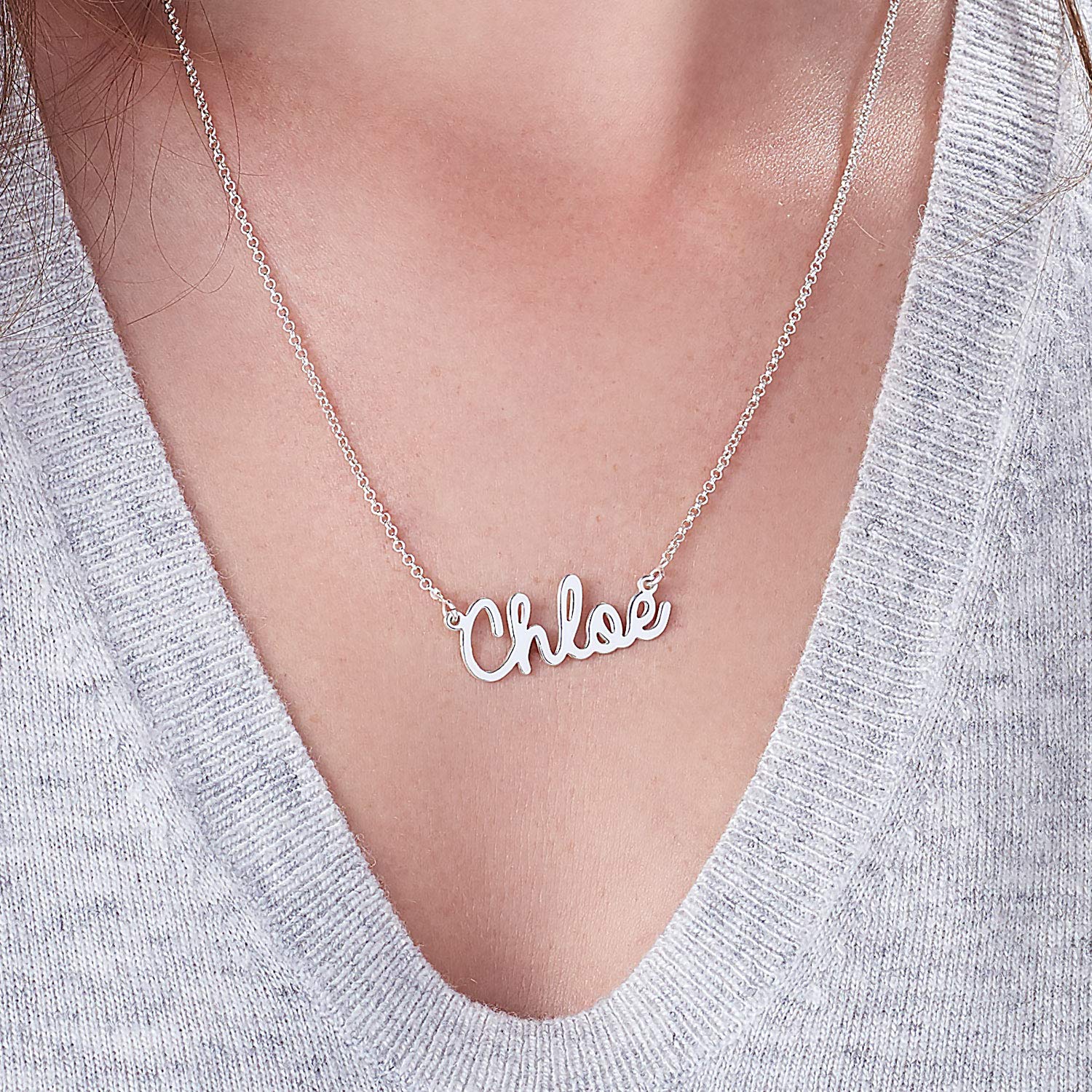 MYKA Personalisierte Kursive Namenskette aus Sterling Silber 925 - Vergoldet - Typenschild Name Schmuck Geschenk für Damen - Mutter - Freundin