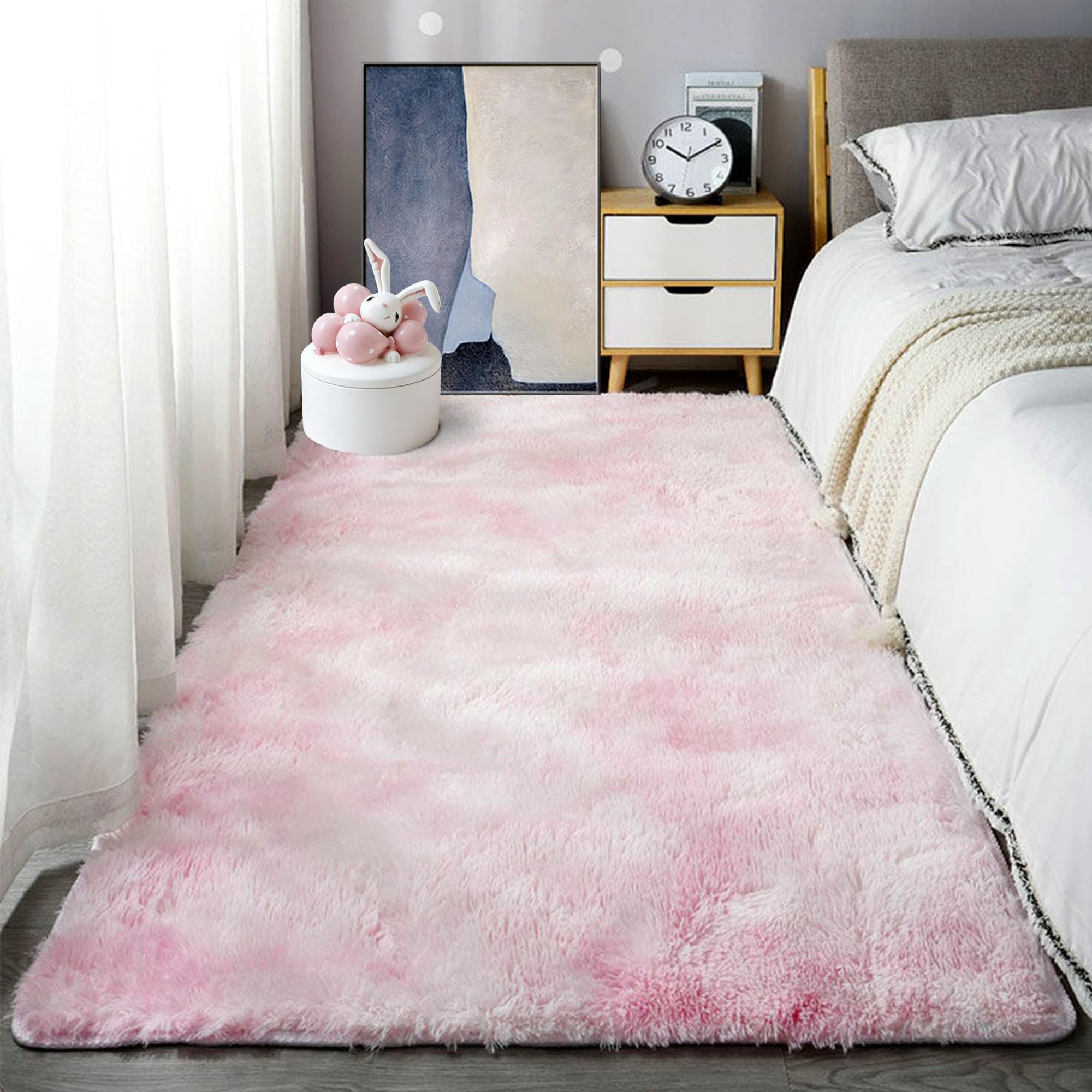 Tapis de salon poil long doux 140x280 cm rose pour chambre enfant