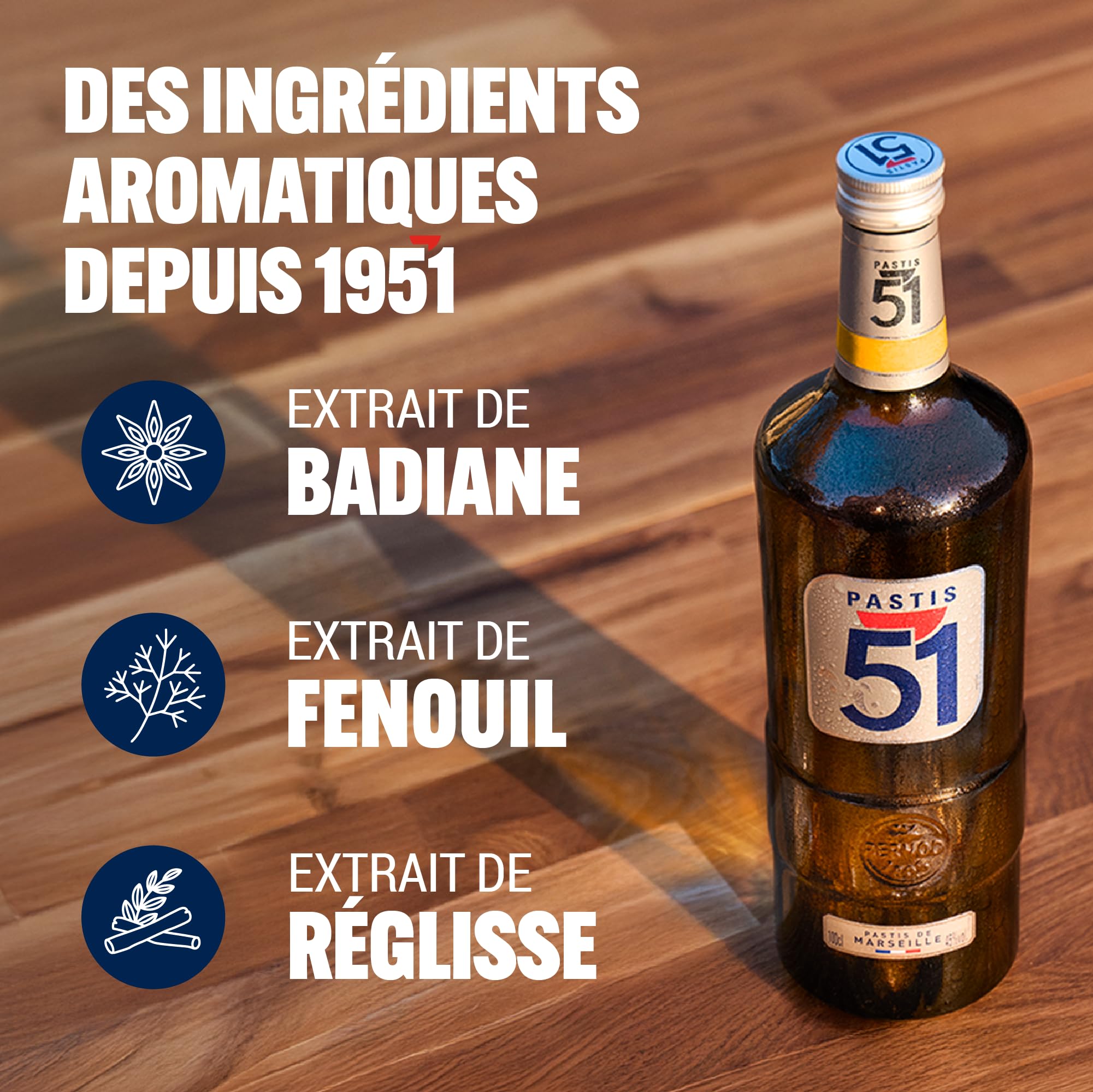 Pack PASTIS 51 Apéritif anisé Pastis de Marseille + 6 verres + 1 Carafe - 45%, 70cl