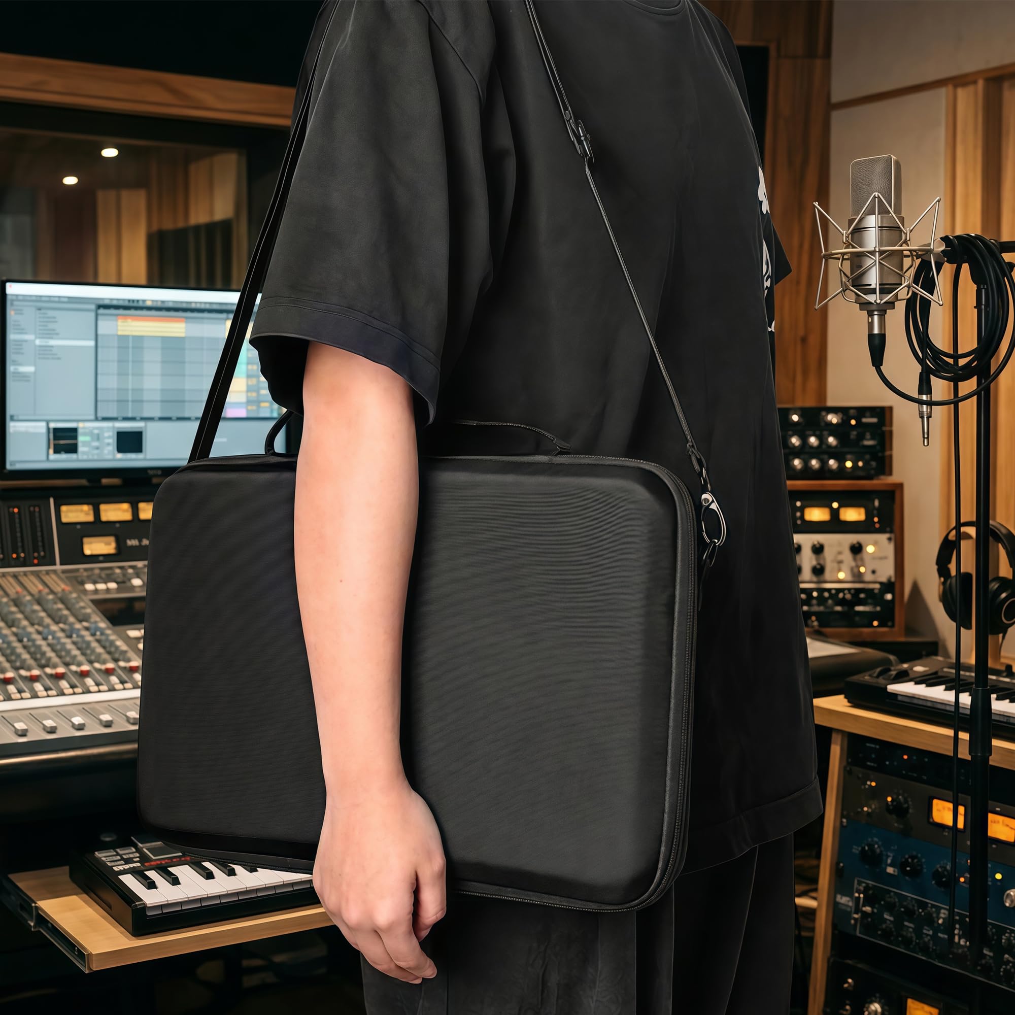 Musiin Hochwertige Midi-Keyboard-Controller-Schutzhülle aus Samt, kompatibel mit Arturia MiniLab 3,MiniLab mkII, MPK Mini MK4,Synthesizer mit 25 Tasten,tragbare Schutztasche mit Schultergurt (Schwarz)