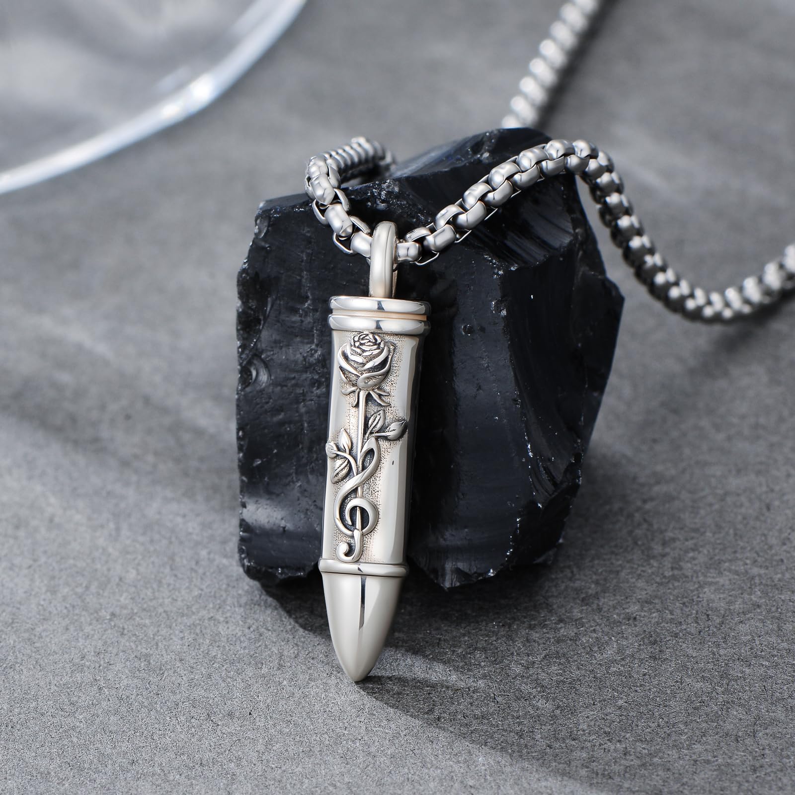 ROMANTICWORK Collana con urna a forma di proiettile, in argento Sterling 925, con ciondolo a forma di aquila, lupo, musica, scorpione, per anniversari, compleanni, regali di Natale, uomini e donne
