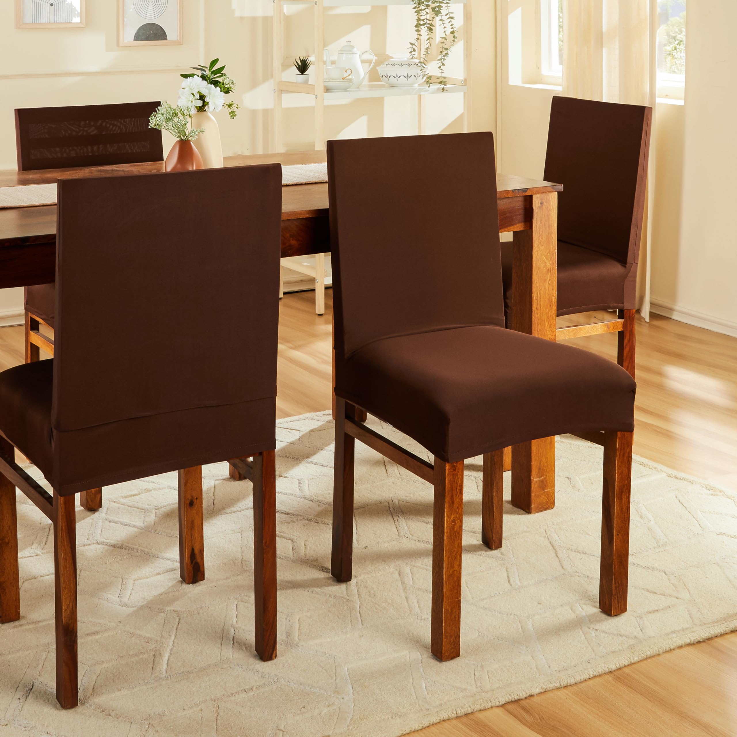 Amazon Brand - Solimo Polyester Spandex Stretchable Dining Chair Slipcover (Pack of 4, Brown)-image-8