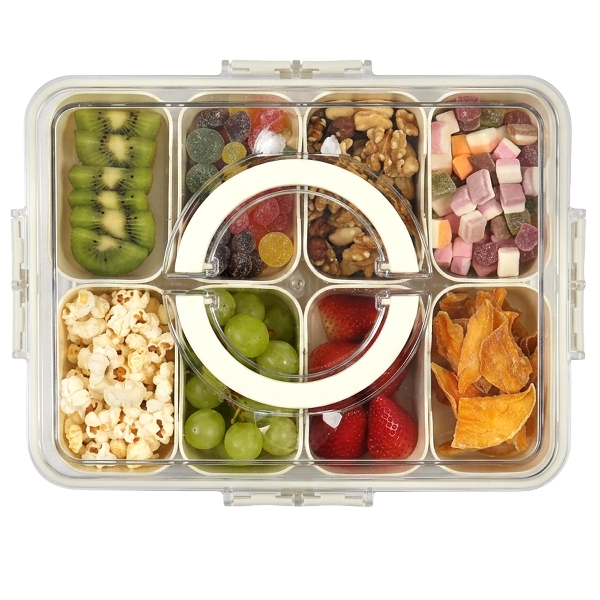 LIVIVO Snack Box with Compartments - 8 Removable Trays, Portable Snack Tray with Lid, Handle, Snap Locks - Silicone Seal, BPA Free - Ideal for Fruit, Snacks, Nuts, Spices, Picnics & Parties