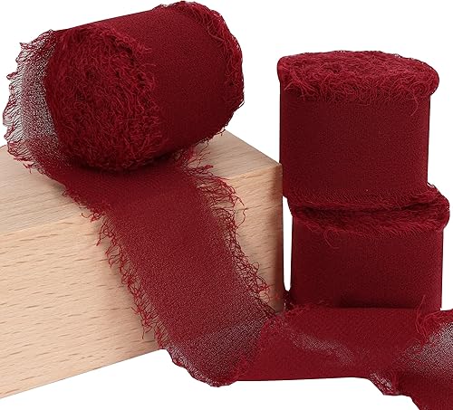 3 rollos de cinta de gasa claret de 1 pulgada x 5 yardas de cinta de seda para envolver regalos, decoración de bodas, fiestas, ramo de flores,