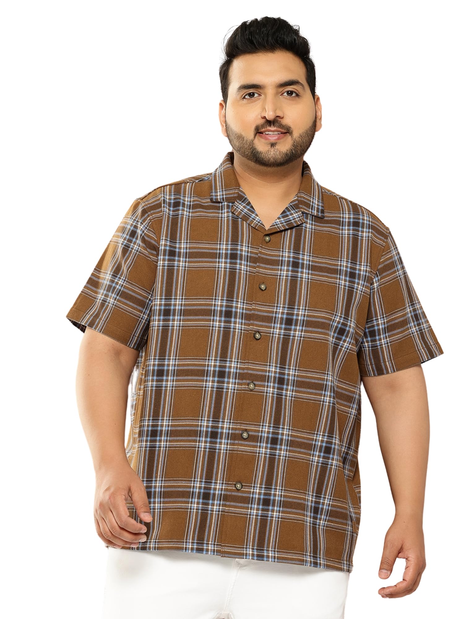 Thomas Scott Hombre | Talla grande | Estampado a cuadros | Tejido de algodón | Camisa - Ajuste regular | Manga corta