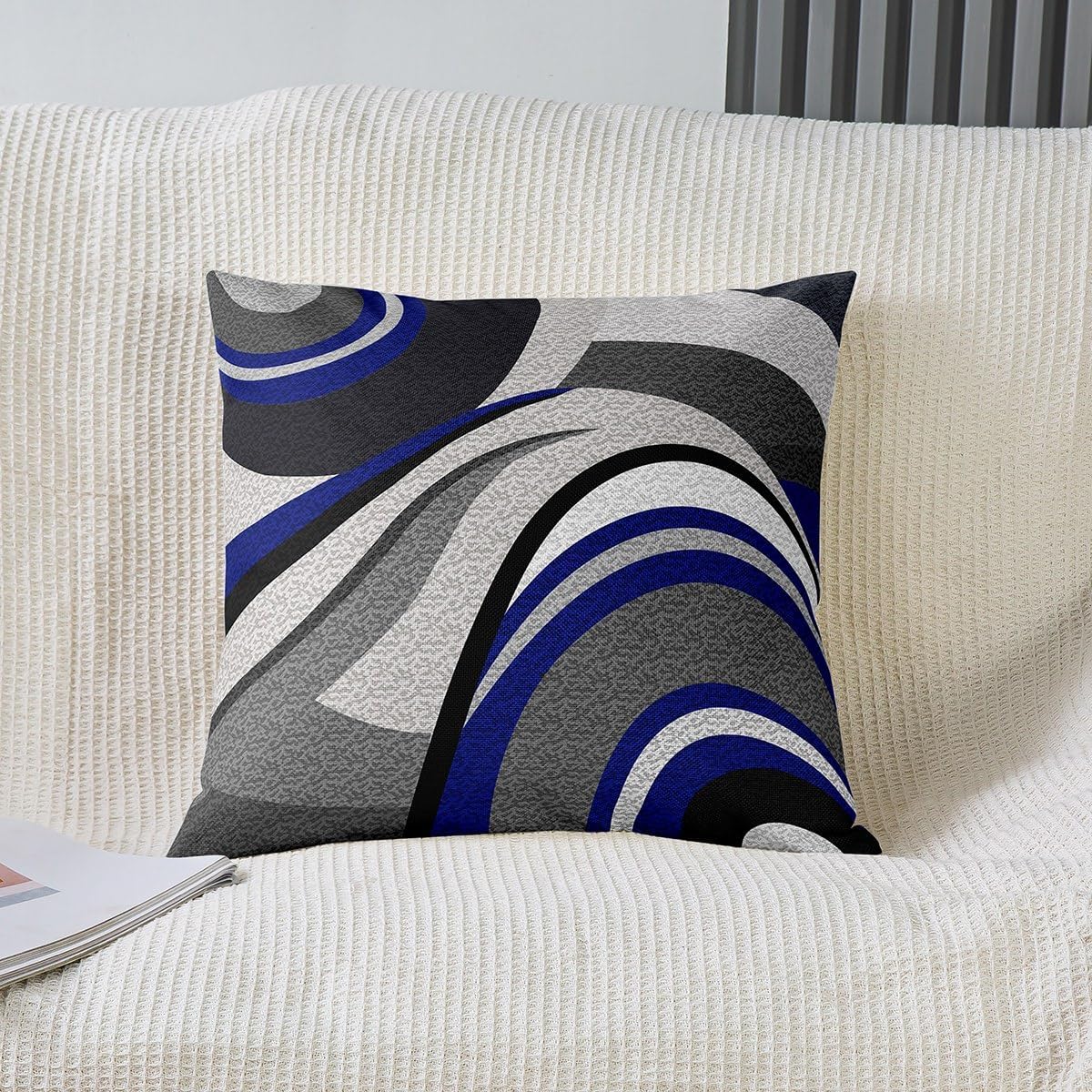 Blue Black Grey Stripes Reversible Outdoor Throw Pillow Covers 20 x 20-Inch Geometric Pillow Covers Home Decor Set for Teens Geometric Abstract Art Square Cushion Covers Set of 4 Modern Striped Art
