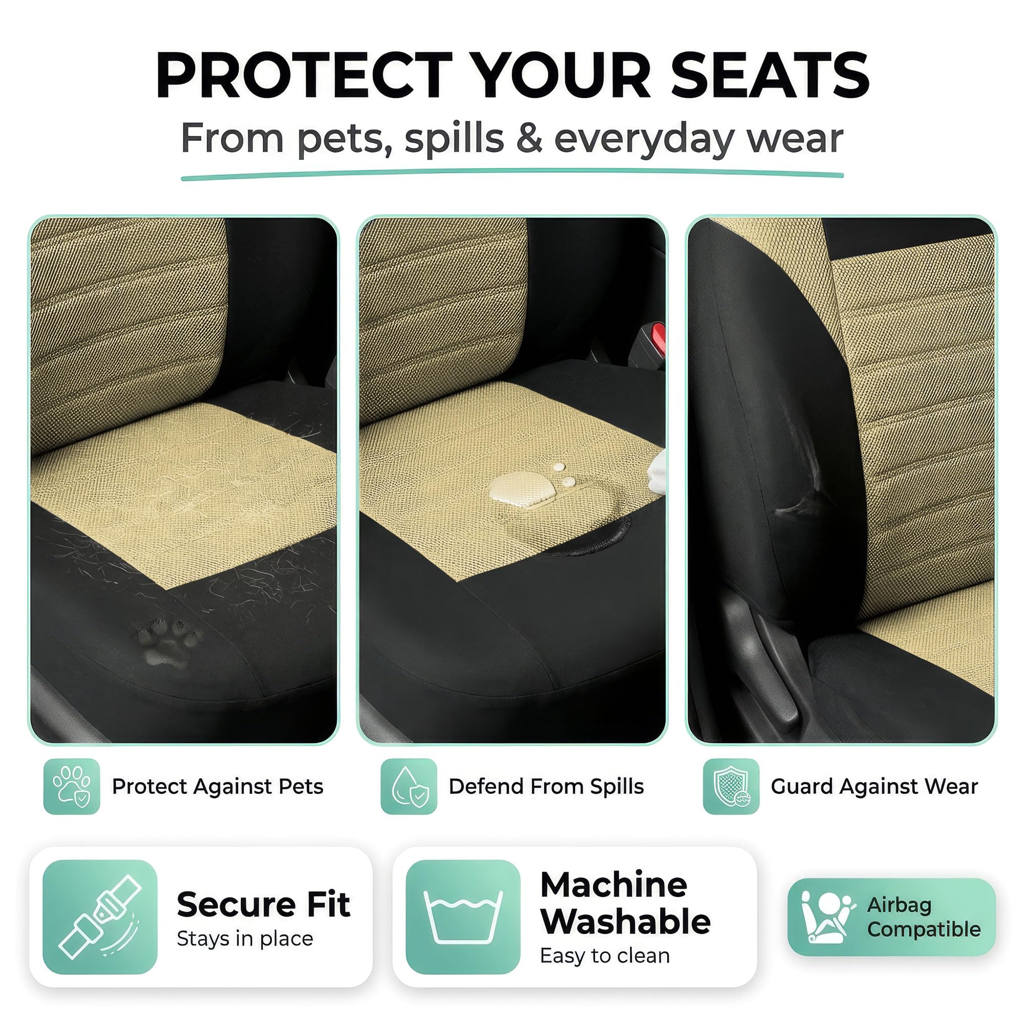 FH Group Automotive Car Seat Covers Front Set Premium 3D Air Mesh Front Seat Covers Airbag Compatible Universal Fit Interior Accessories for Cars Trucks and SUVs - Beige product thumbnail 8
