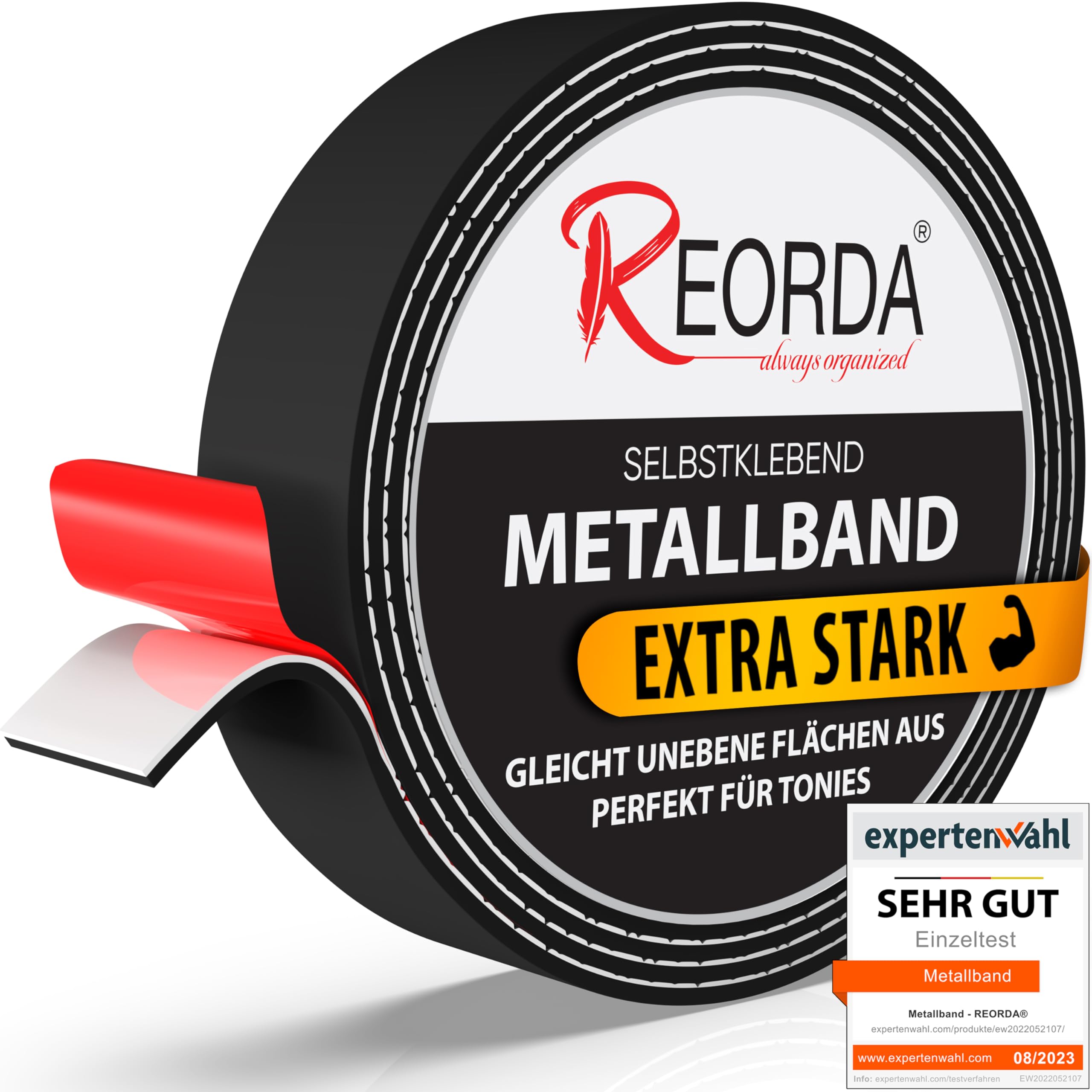 REORDA® Metallband selbstklebend Schwarz - Ideal für Tonies®-Figuren & -Regale (EXTRA STARK) - Magnetband für Magnete I Ferroband I Magnetband selbstklebend I Eisenband(3m)