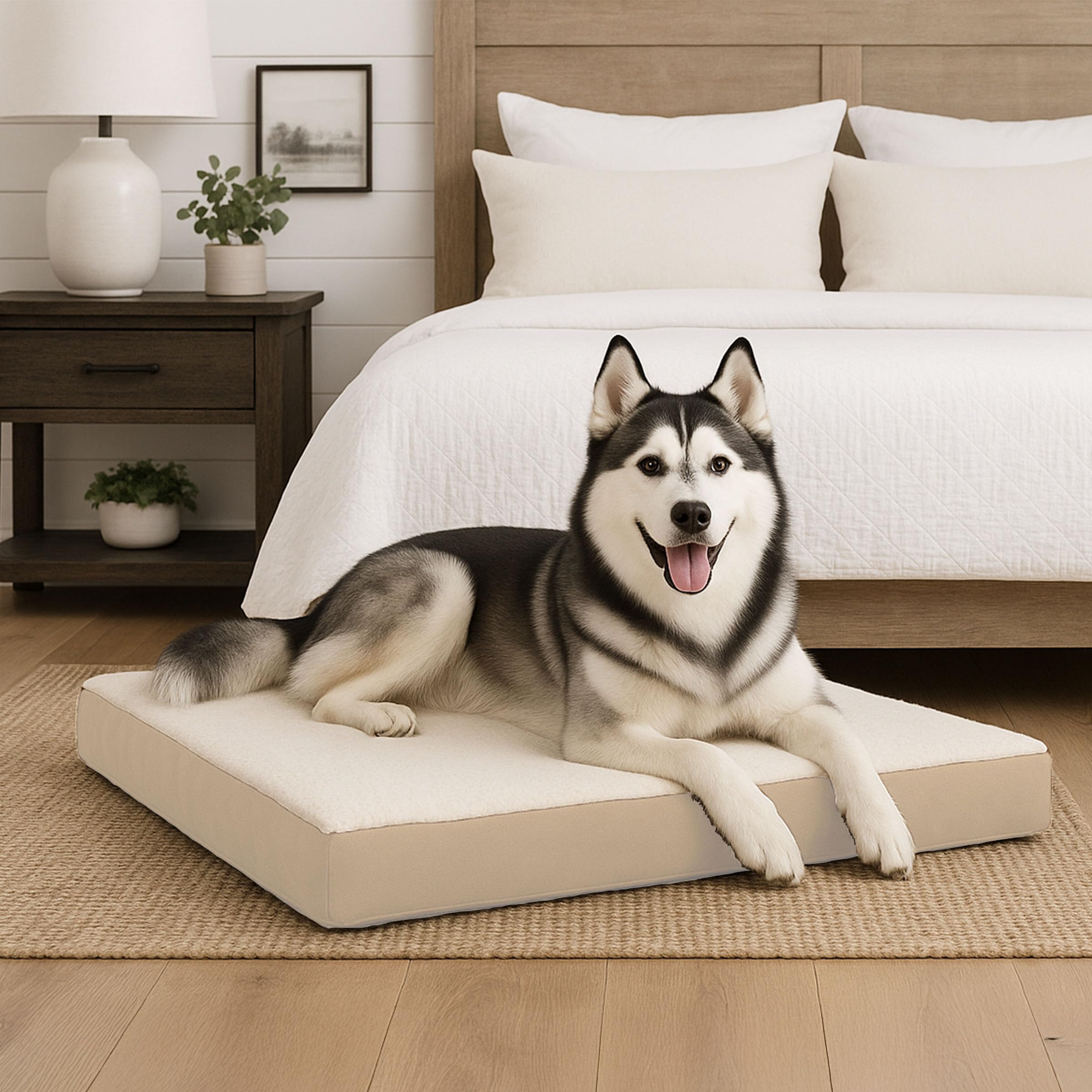 Petmaker Lit orthopédique pour chien – Tapis de cage en mousse à mémoire de forme à 2 couches avec housse Sherpa lavable en machine – Lit pour animaux de compagnie de grande taille pesant jusqu'à 45,4