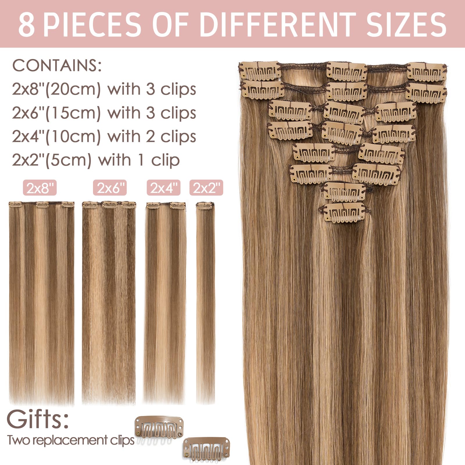 Silk-co 10inch Hair Extensions Clip in Hair Extension Human Hair #04 Medium Brown -Basic Thickness-Thin Weft- 8 Pieces Real Remy Straight Hair Extensions[50g] — view 229