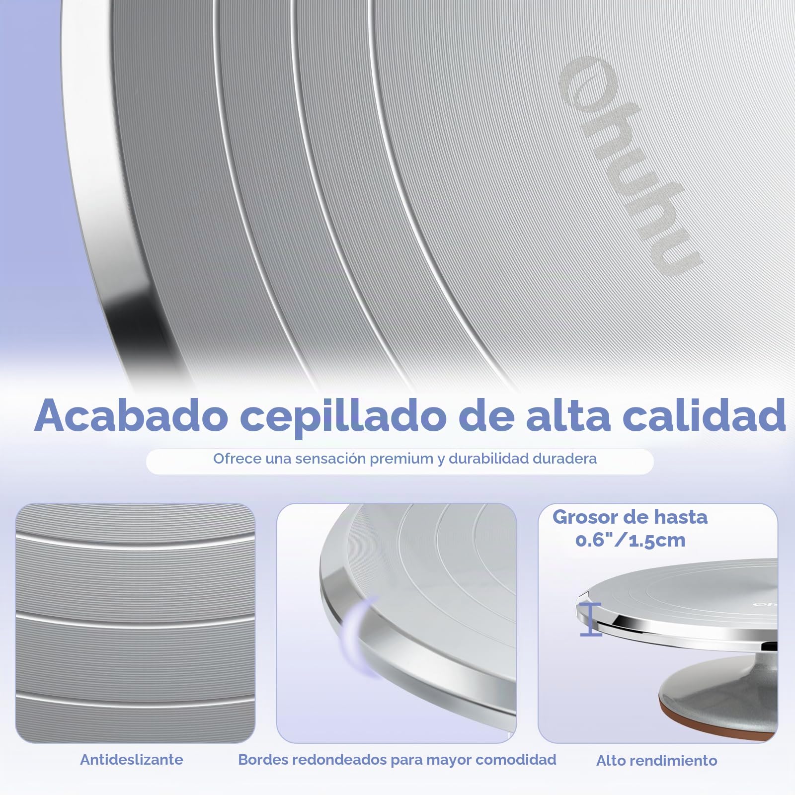 Plato Giratorio para Tartas, Ohuhu 12 Pulgadas Bandejas para Tartas Aleación de Aluminio con 2 Espátula de Glaseado, 3 Raspadores de Pasteles, para Hornear, Decorar Pasteles