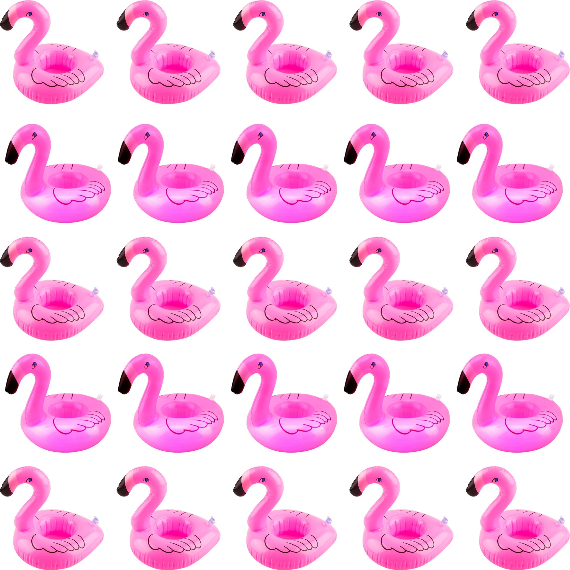 25 Pcs Inflatable LED Flamingo Drink Holders Include 15 Light up Drink Floats 10 Flamingo Cup Holders Blow Up for Summer
