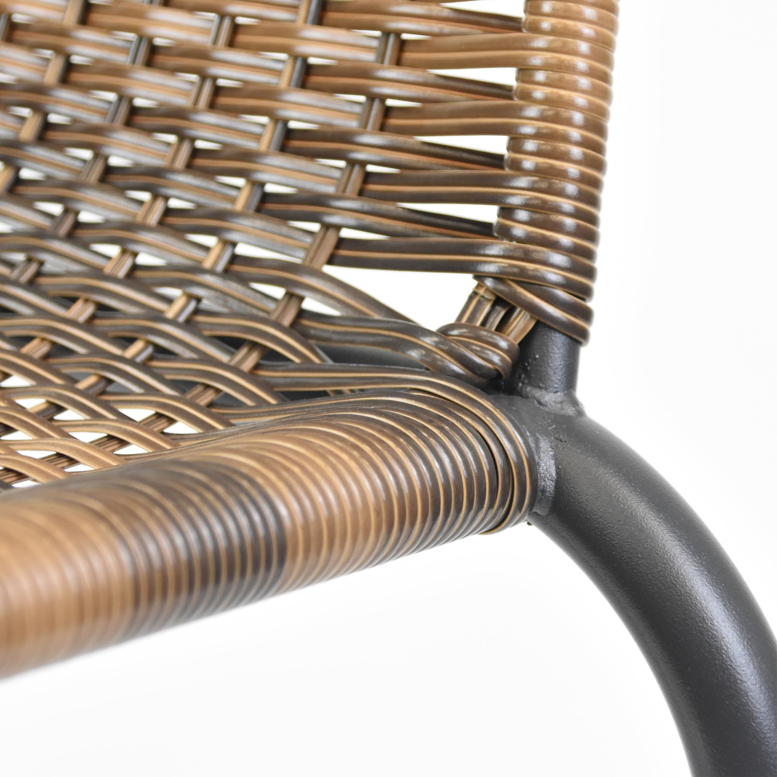 Nexos Trading Bistrostuhl Poly Rattan Stahl-Rahmen Stapelstuhl Balkonstuhl Gartenstuhl (Braun-Schwarz, 2)