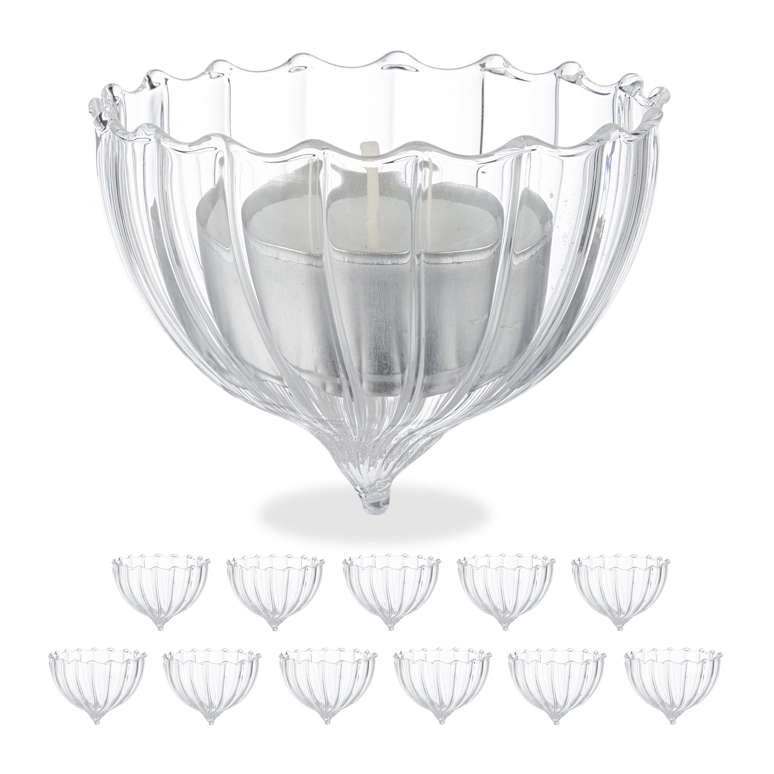Relaxdays Vasetti Portacandele Galleggianti, Set 12, Porta Candele e Lumini da Acqua, HxD 5x6,5 cm, Vetro, Trasparente