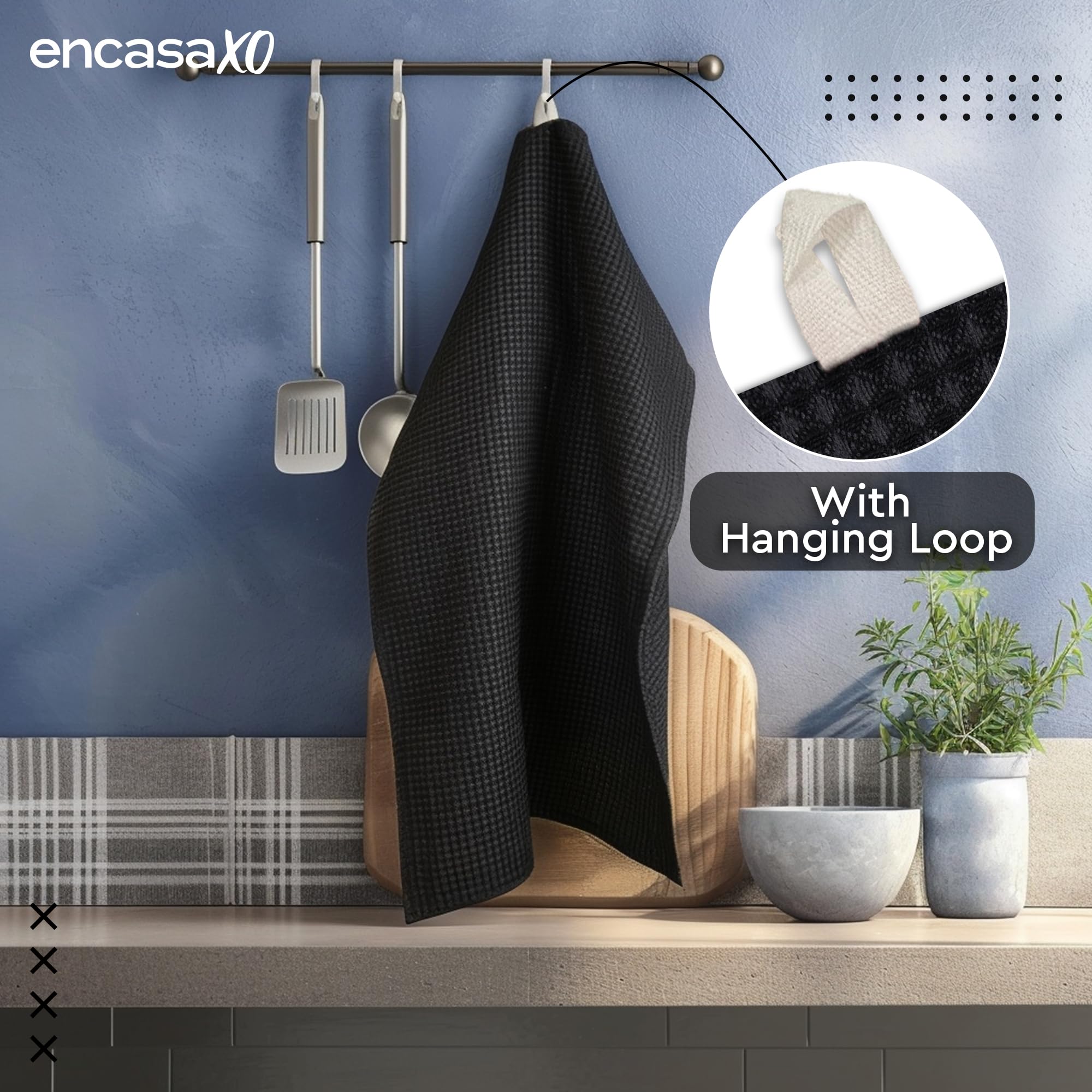 Encasa XO Kitchen Dish Towels Set, Grey Black, 70x45 cm (Set of 4) - Image 4