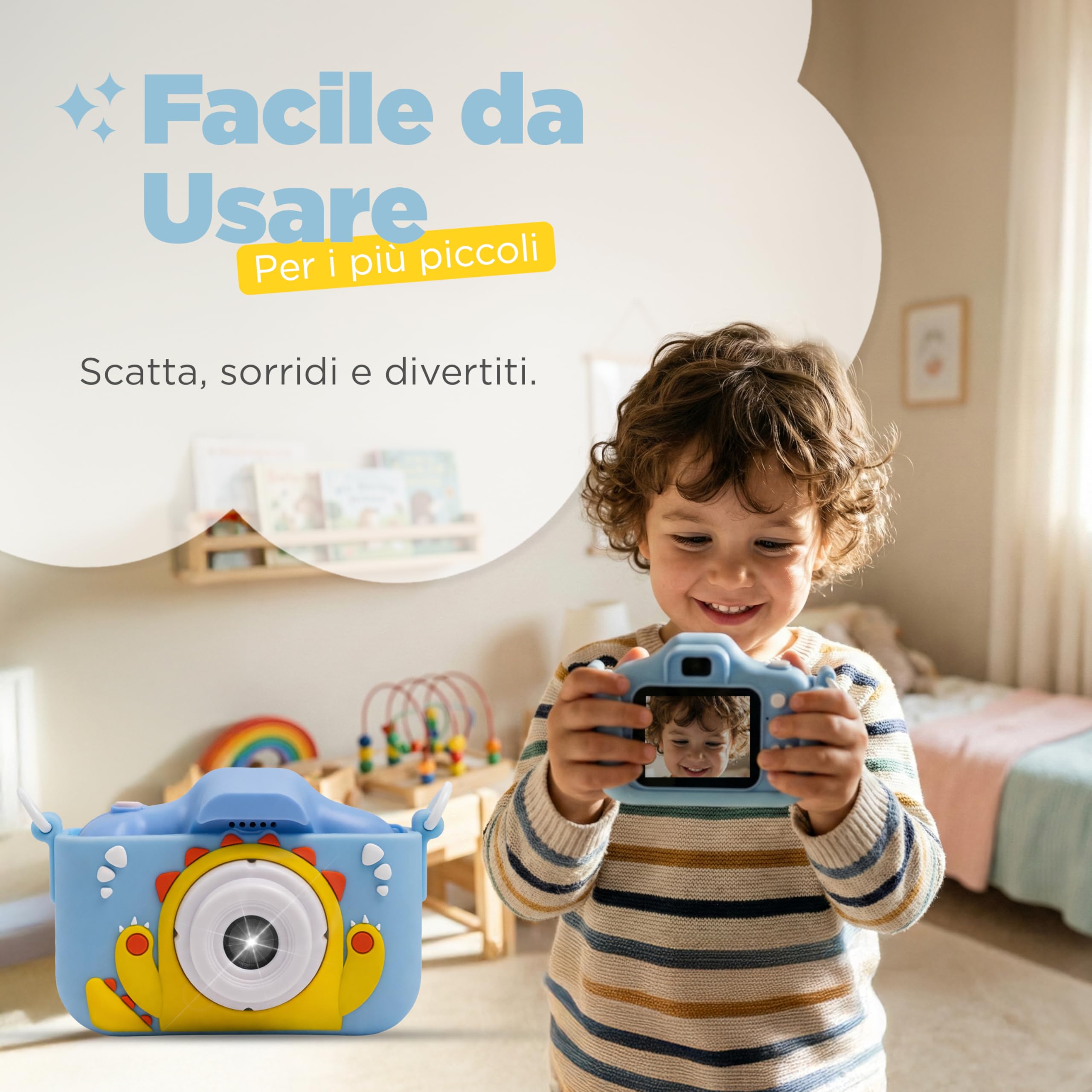 Fotocamera Digitale Bambini con Video HD, Giochi Integrati e Filtri Divertenti, Macchina Fotografica per Bambini con Cover in Gomma Antiurto, Display LCD, Micro SD Inclusa, Giocattolo Educativo - 3