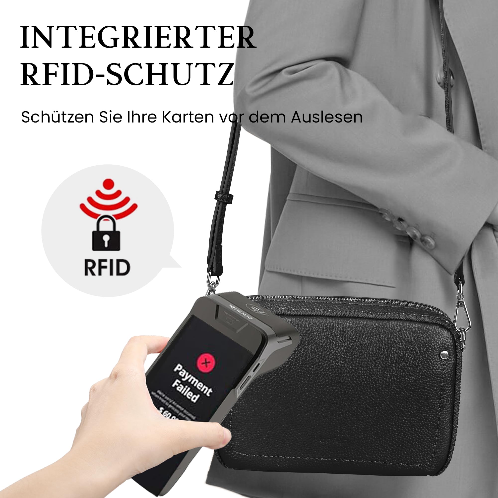 befen Echtleder Crossbody Bag Damen Klein RFID-Blockierung Handy Umhängetasche Damen Handytasche zum Umhängen, Moderne Leder Handtasche Kleine für Arbeiten Einkaufen Reisen