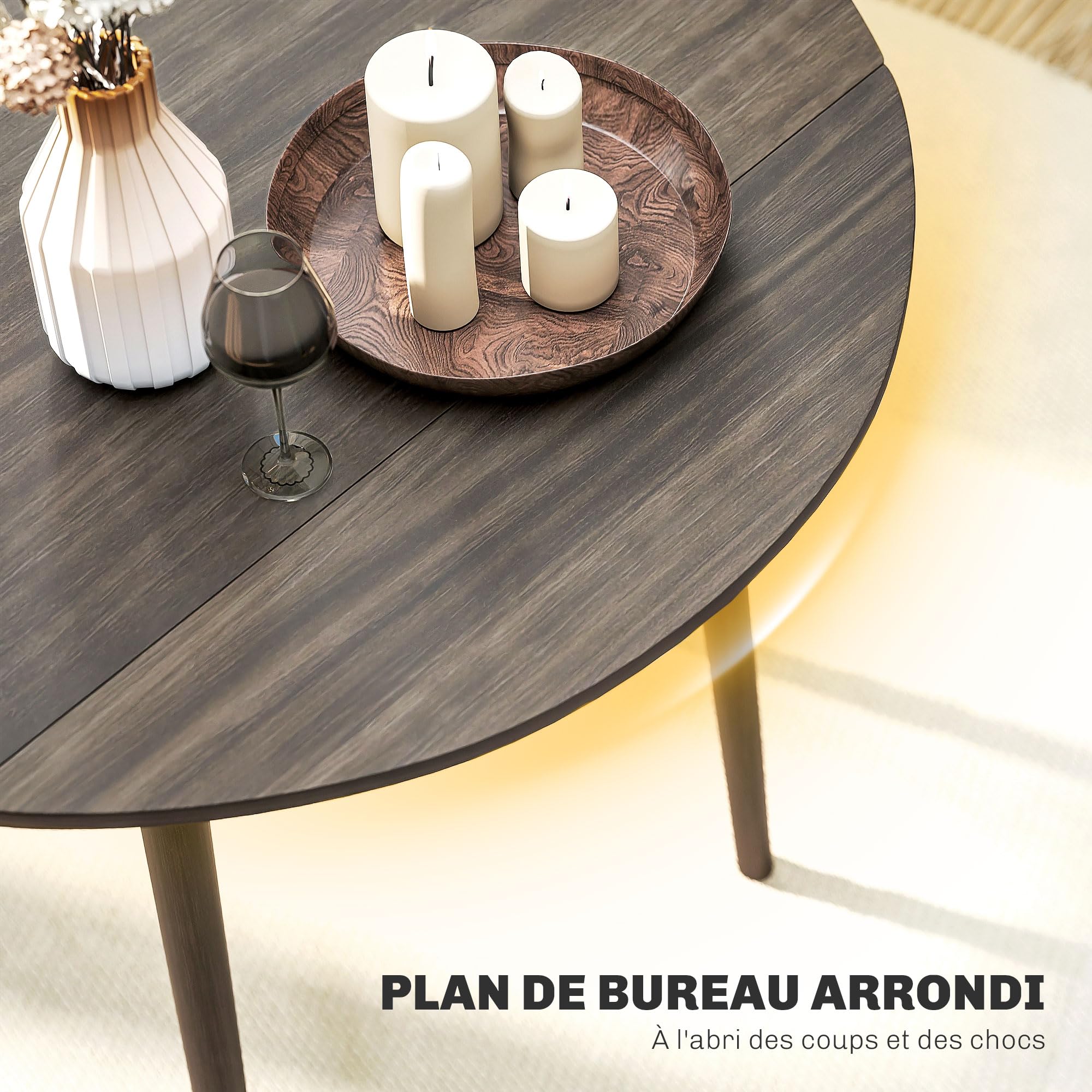 HOMCOM Table à Manger Pliante Ronde 4 Personnes 2 Abattants Ø 89 cm Gris
