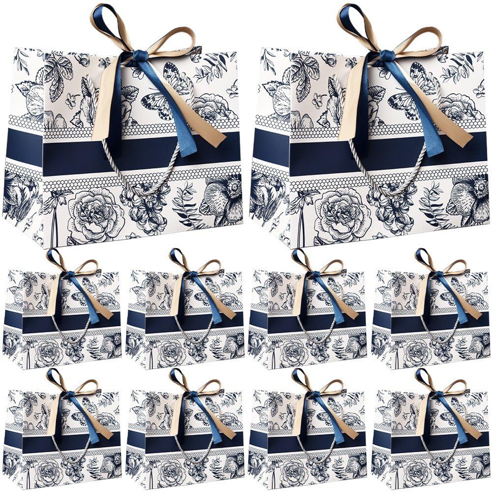 Sacs à bonbons en papier à fleurs avec ruban pour cadeaux de fête | Lot de 10