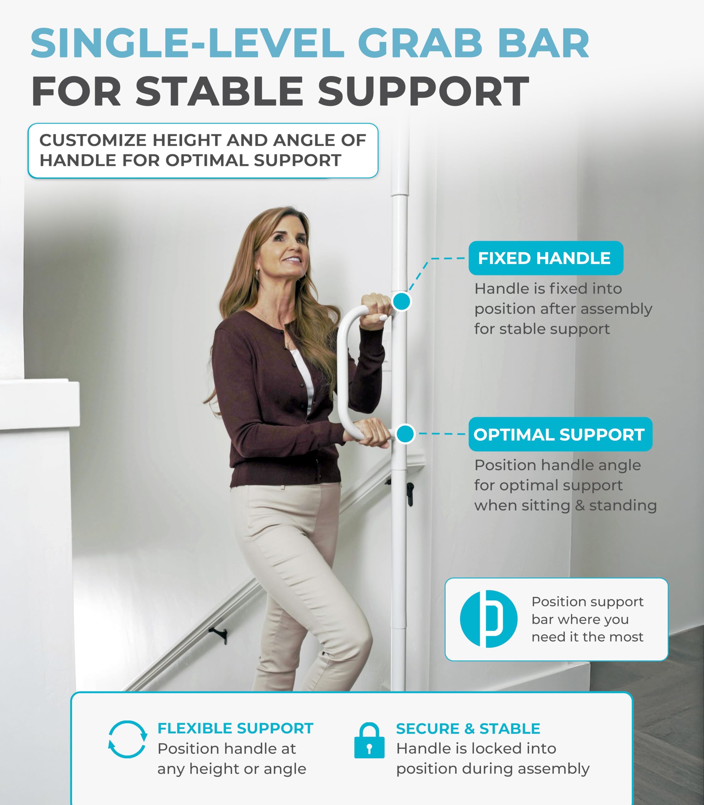 Able Life Universal Floor to Ceiling Grab Bar, Barra de Asistencia para Personas Mayores, Barra de Apoyo Baño, Barra Banera Seguridad, Asidero Baño