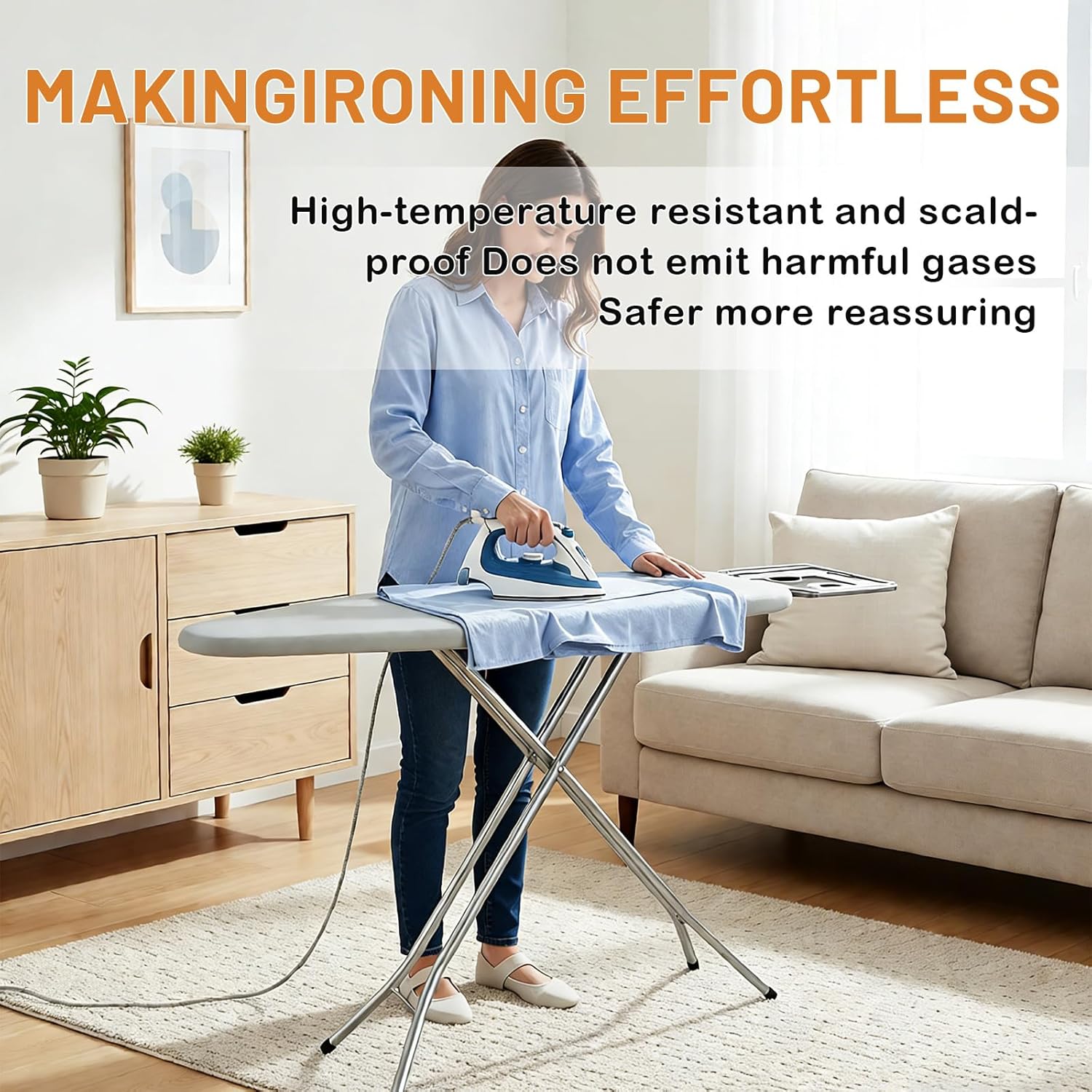 Ironing Board Full Size, 52x14 Inch Iron Board with Steam Rest, Heavy Duty Metal Frame Legs Foldable Ironing Stand, Non-Slip, 7 Height Adjustable, Gray
